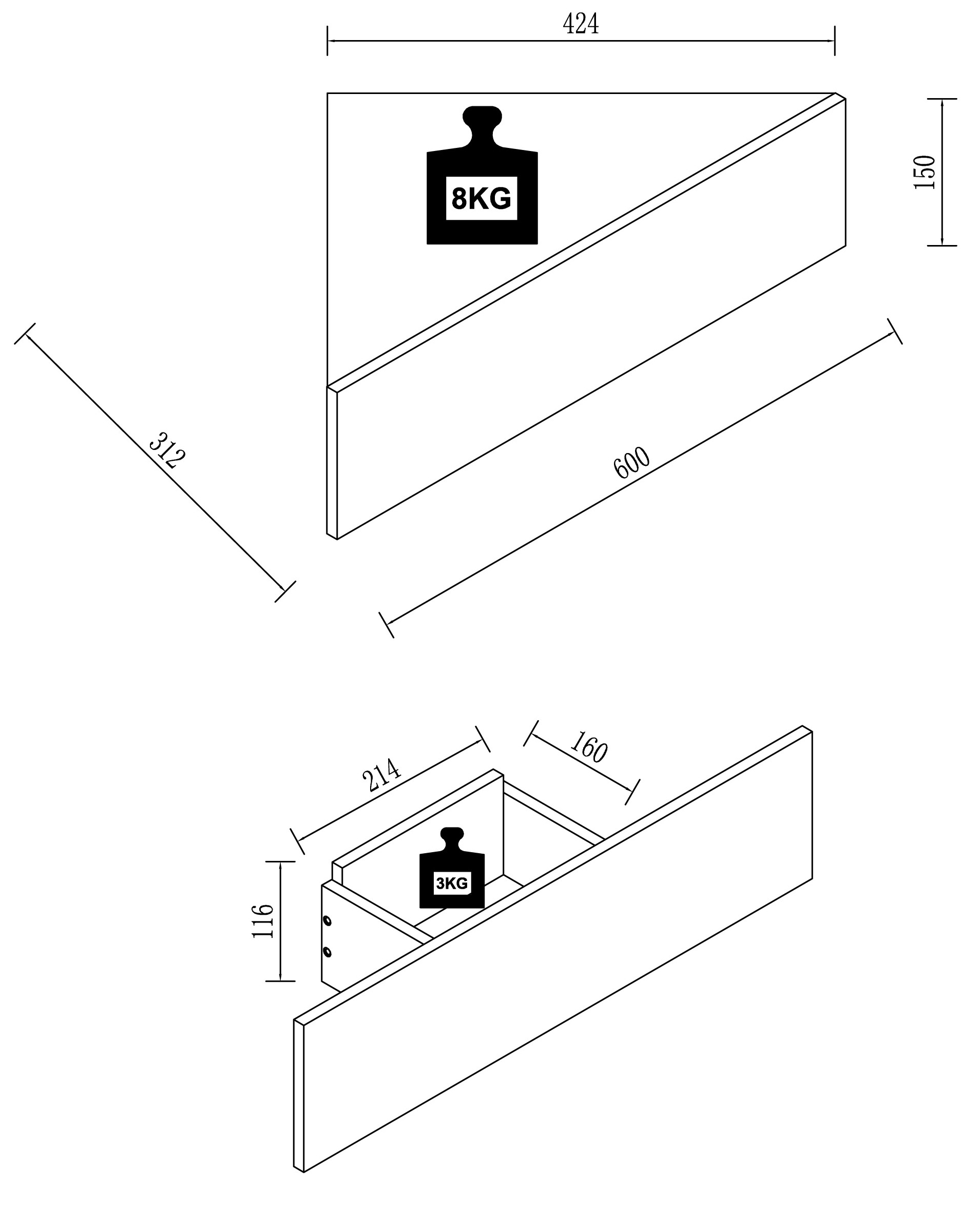 VCM Nachtkonsole »VCM Nachtschrank | Wandschublade | Wandboard | Eckregal |Nachttisch | Maße ca. H. 15 x B. 60 x T. 43 cm - Usal S«, (VCM Usal)