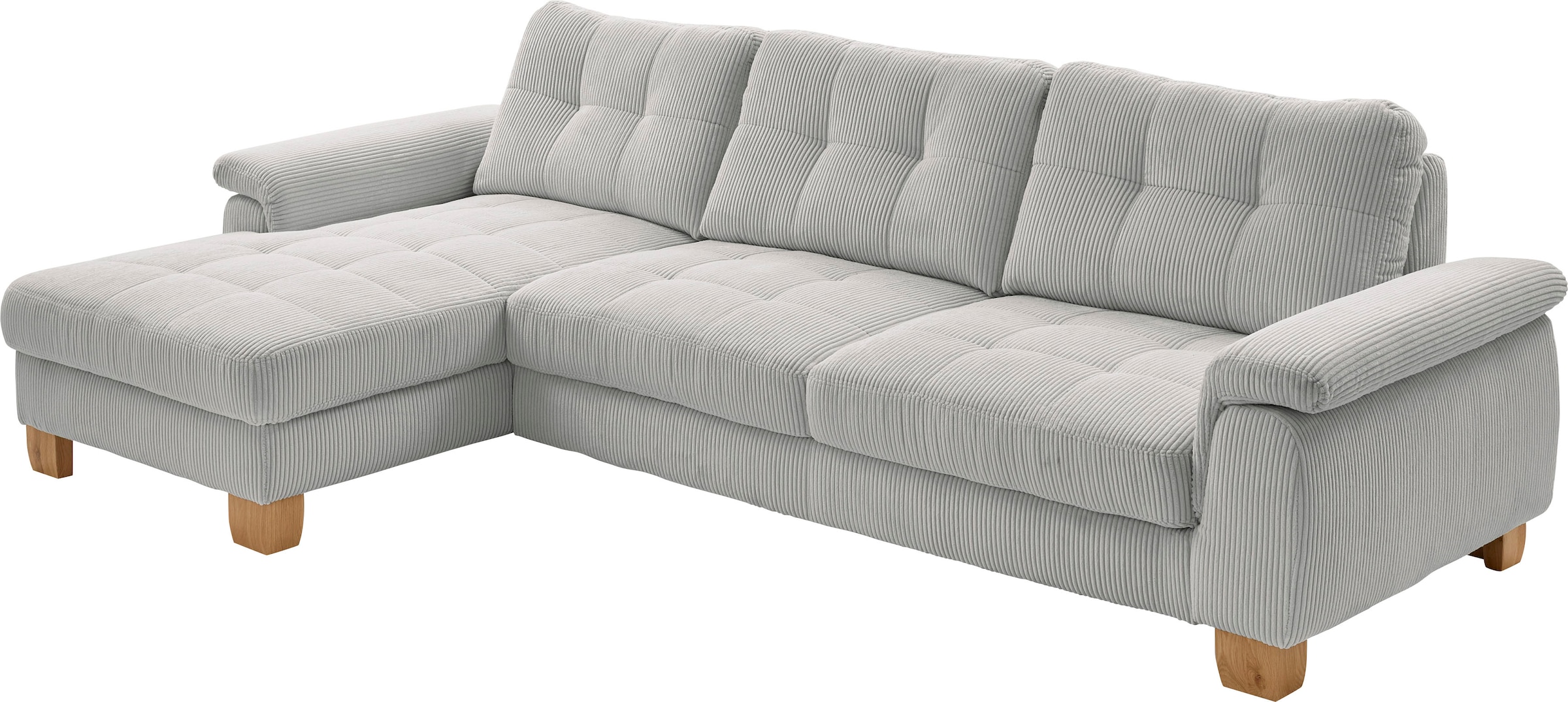 Die PlanBar Ecksofa »PP-LA19101 L-Form, Breite 316 cm« wahlweise mit Bettfunktion und verstellbaren Kopfstützen, in Cord
