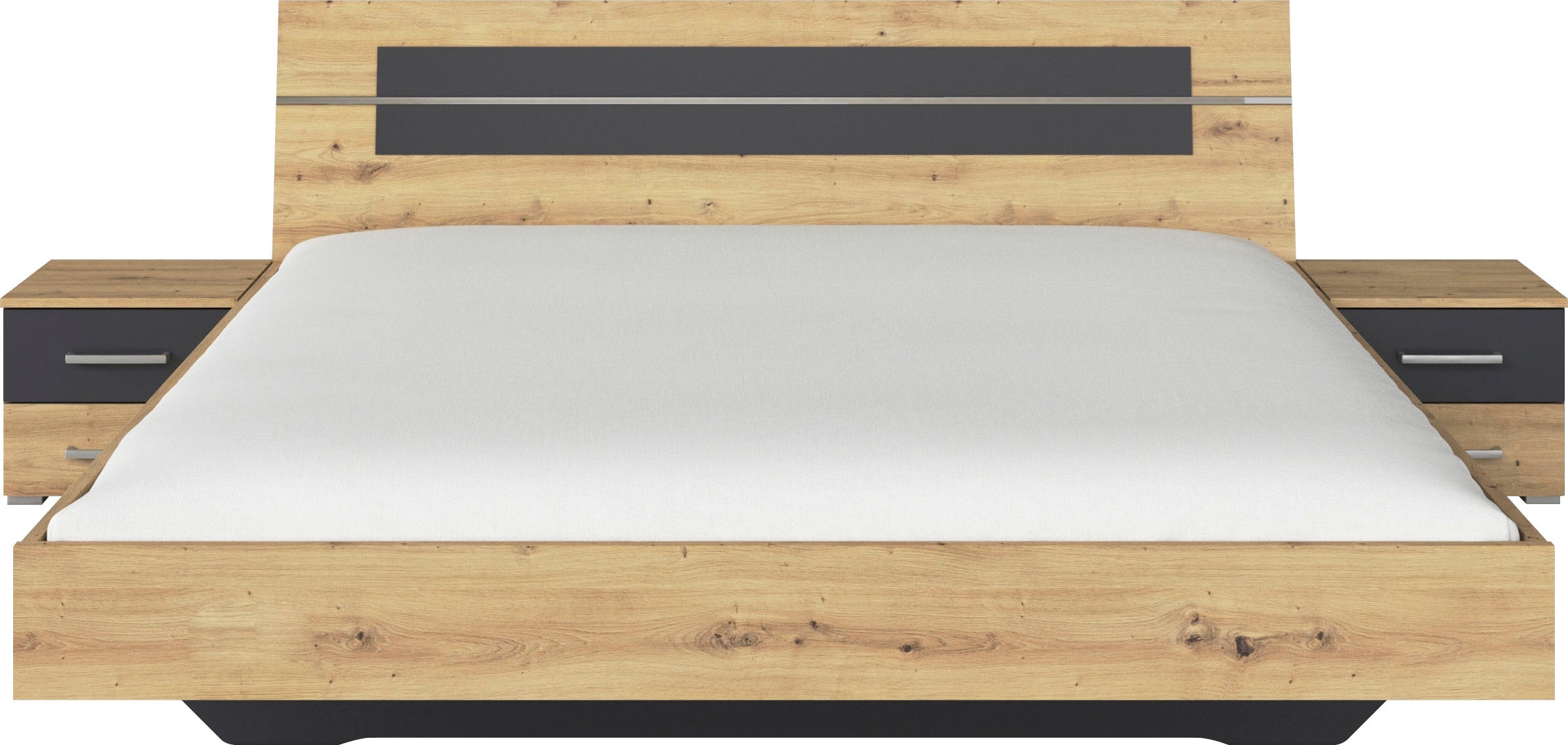 rauch Bettanlage »Doppelbett Futonbett BURANO in schwebender Optik«, (Set, 3 tlg.), und abgesetztem Kopfteil mit 2 Nachttischen MADE IN GERMANY