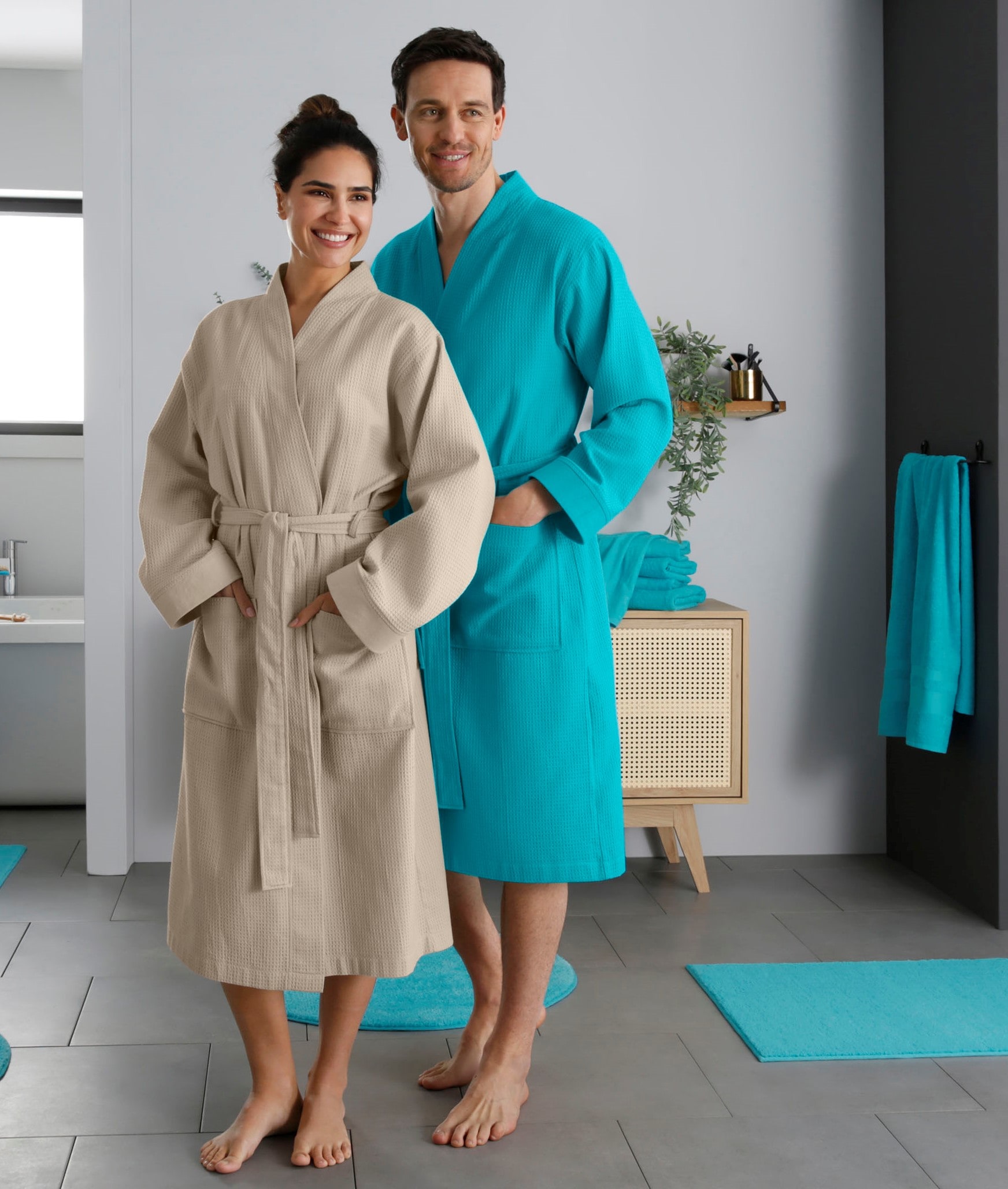my home Unisex-Bademantel »Vanessa, ideal für Sauna & Spa, Hotelbademantel, Morgenmantel«, (1 St.), Taschen, Damen & Herren, Waffelpiqué, sehr leichte Qualität, S-3XL