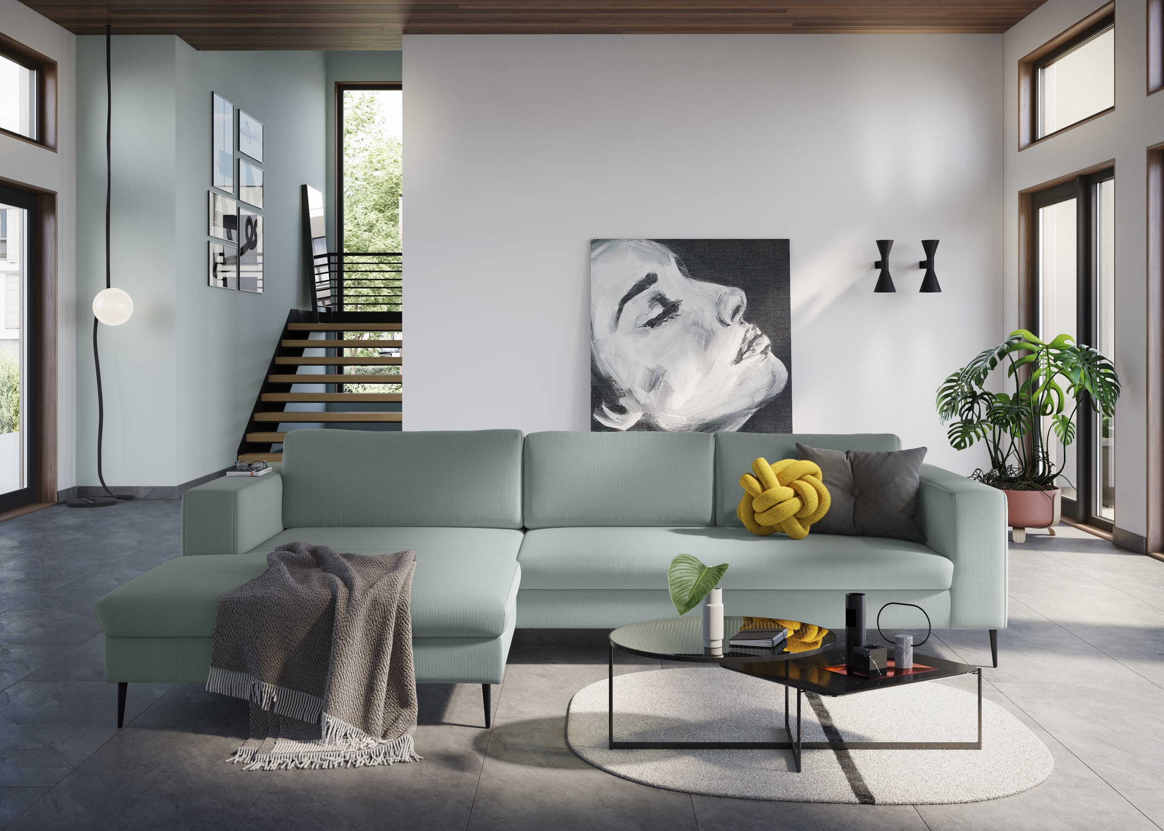 DOMO collection Ecksofa »Modica, zeitlos und elegant, L-Form«, moderne Optik mit extrabreiter Recamiere, auch in Cord