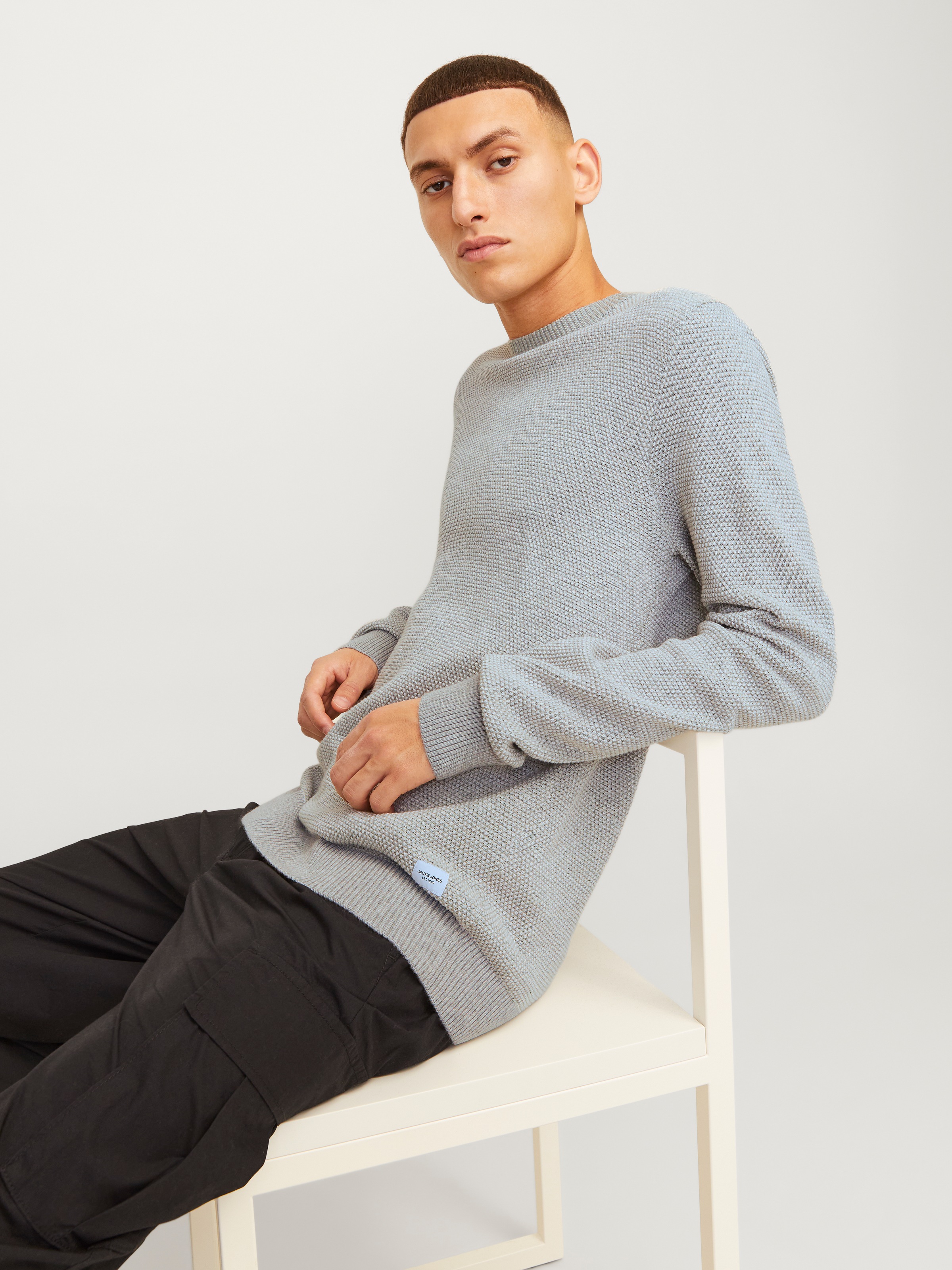 Jack & Jones Rundhalspullover »JJEGLOBE KNIT CREW NECK NOOS«, in Strick Optik