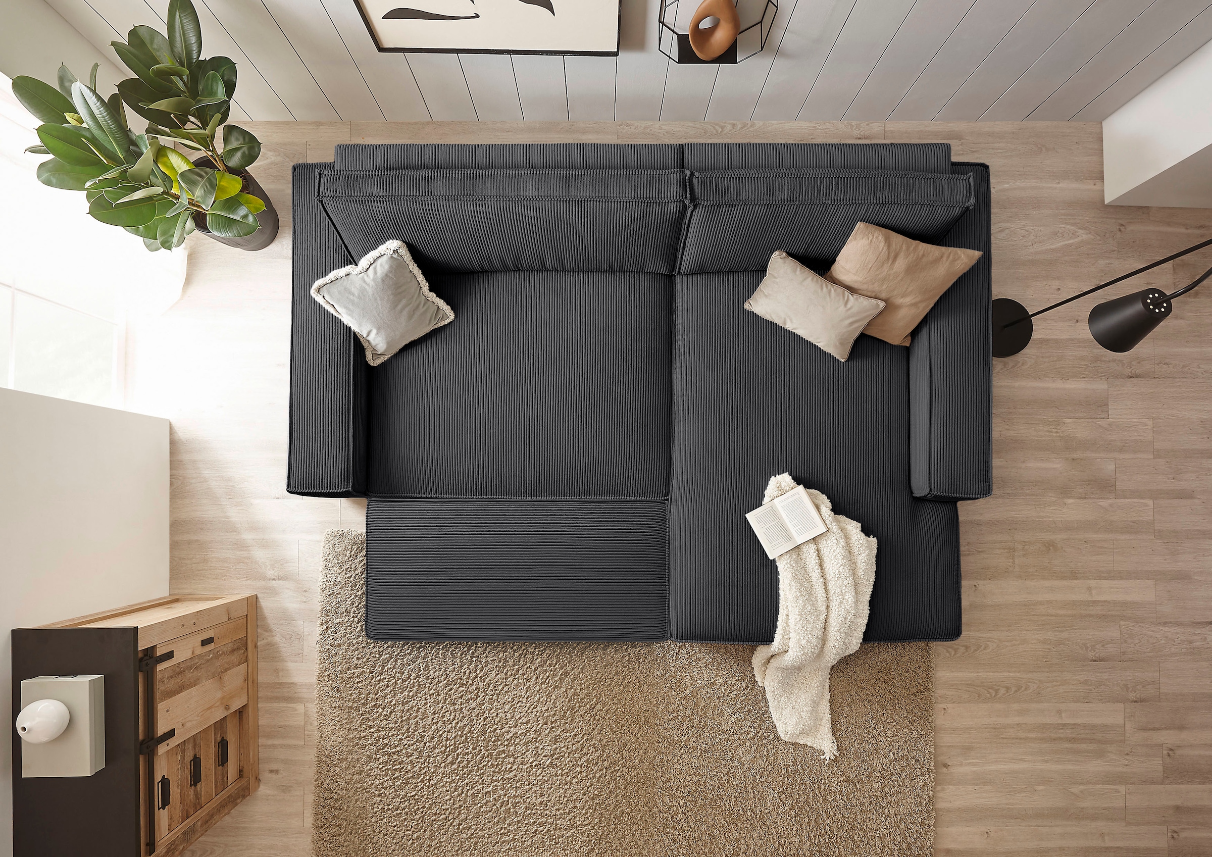 Home affaire Polsterecke »NEU: SHERWOOD XXL tief, L-Form mit Schlaffunktion, Big-Sofa mit Hocker« stellbar zum Schlafsofa (Krokodilverbinder), Cord, Leinenoptik,