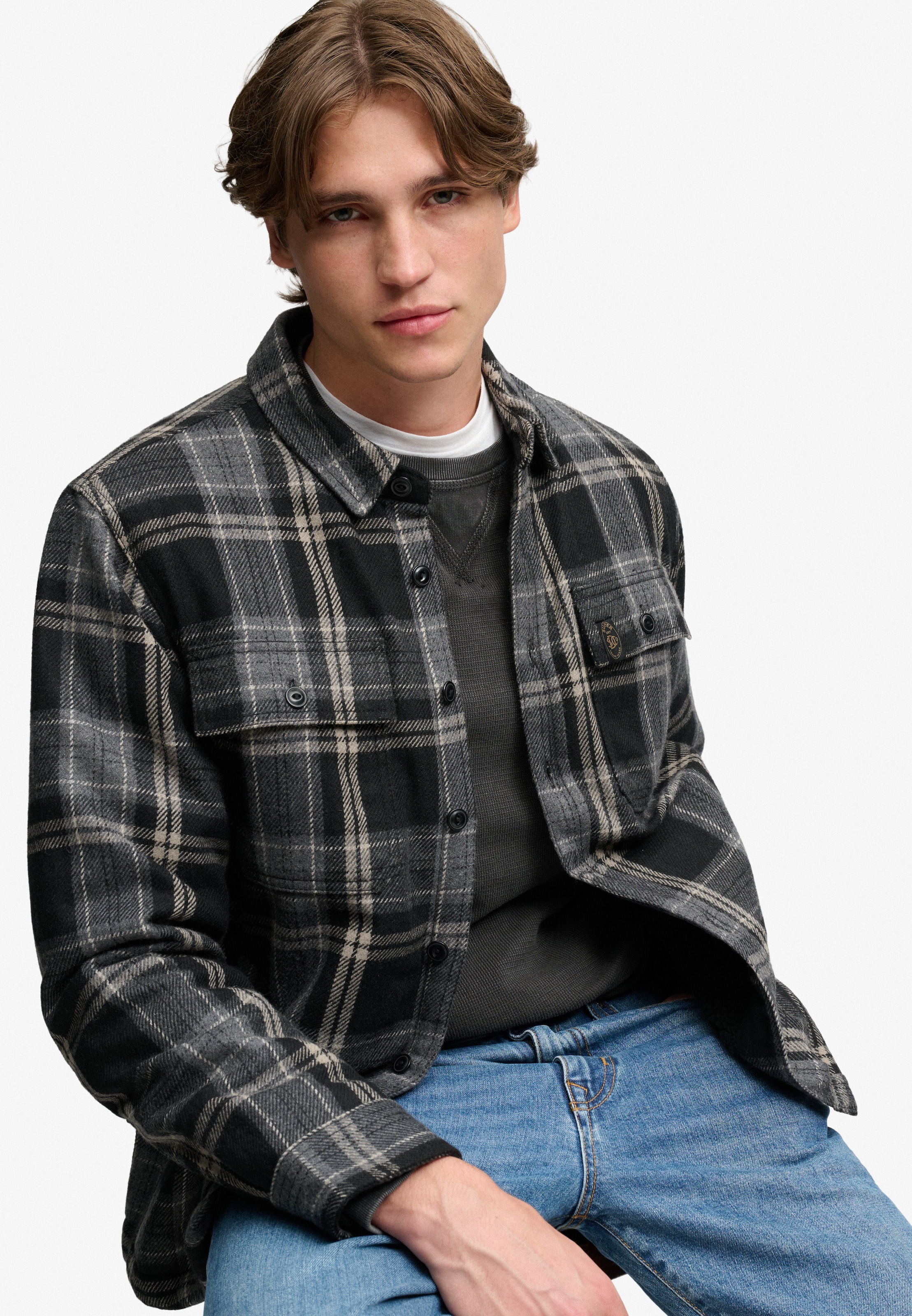 Superdry Langarmhemd »BORG LINED MILLER OVERSHIRT« Materialmix, oversize