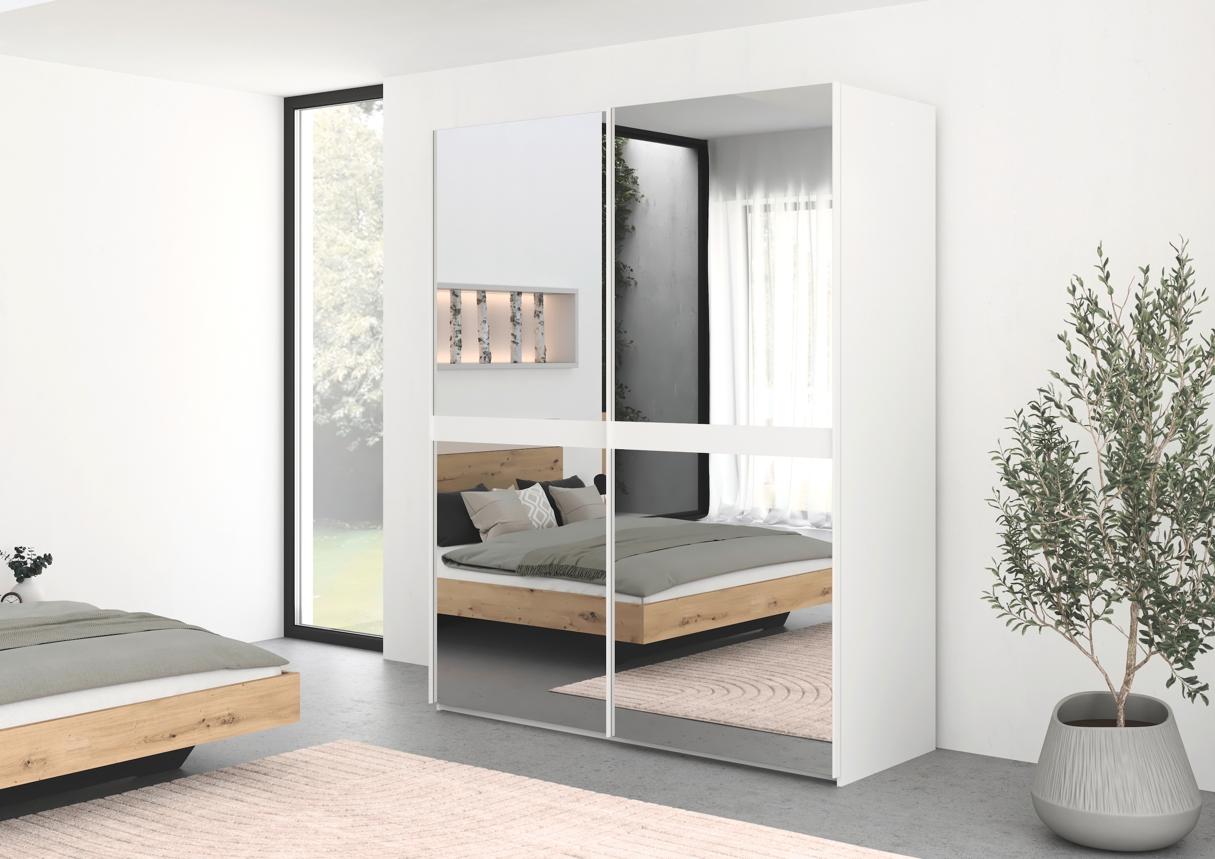 rauch Schwebetürenschrank »Kleiderschrank Schrank Garderobe Schlafzimmerschrank SCALE-LINE« edle Optik mit Bauchbinde in Korpusfarbe Spiegelfront MADE IN GERMANY