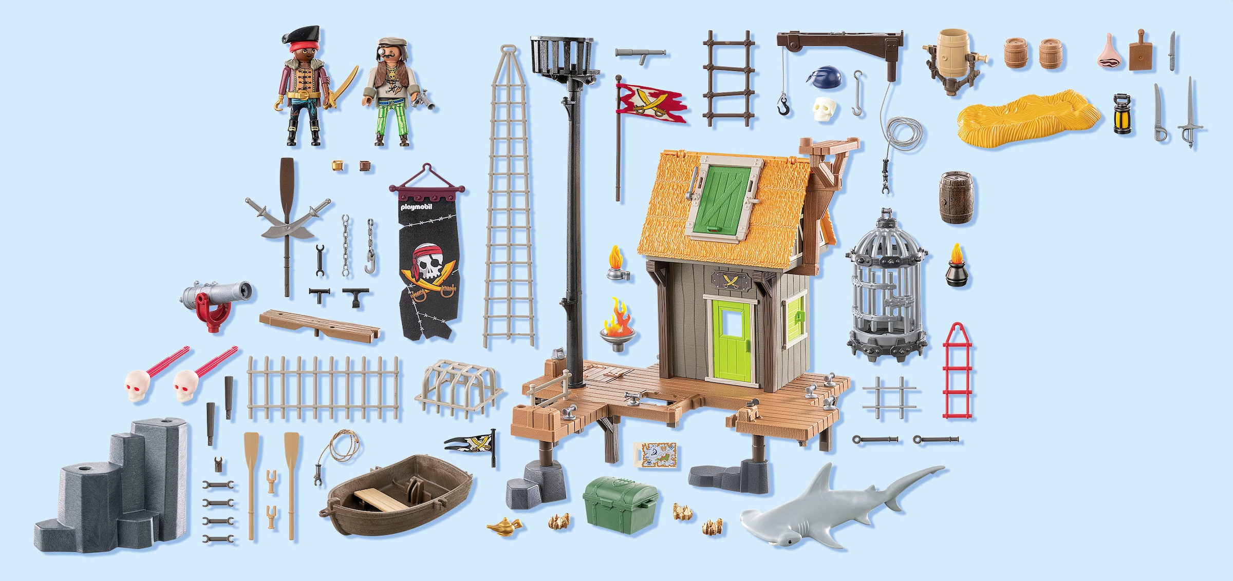 Playmobil® Konstruktions-Spielset »Piratenhafen mit Seeräuber-Gefängnis (71792), Playmobil Pirates«, (165 St.), Made in Germany