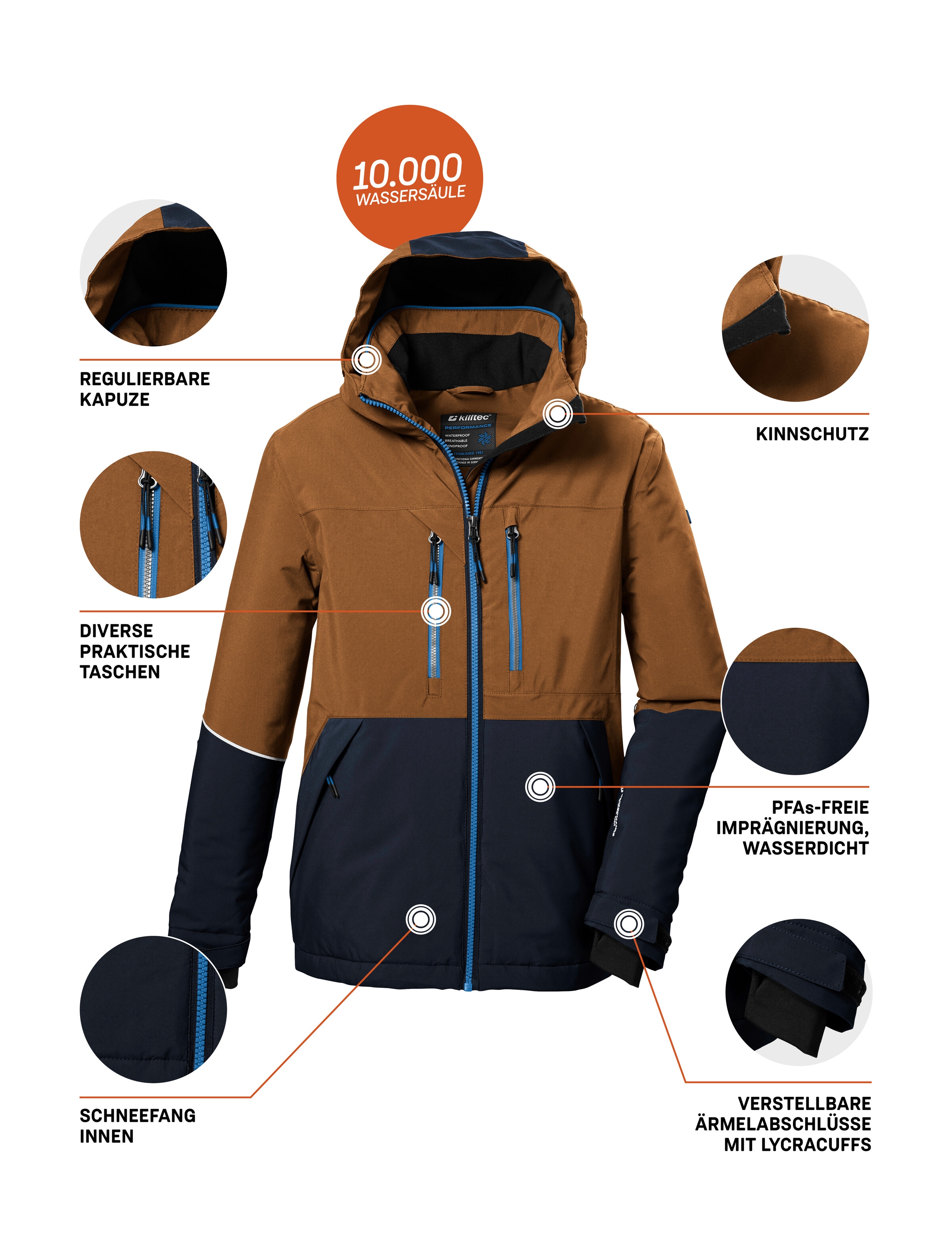 Killtec Skijacke »KSW 388 BYS SKI JCKT«, Wasserdichte Skijacke mit 10.000 mm Wassersäule und vielen Taschen