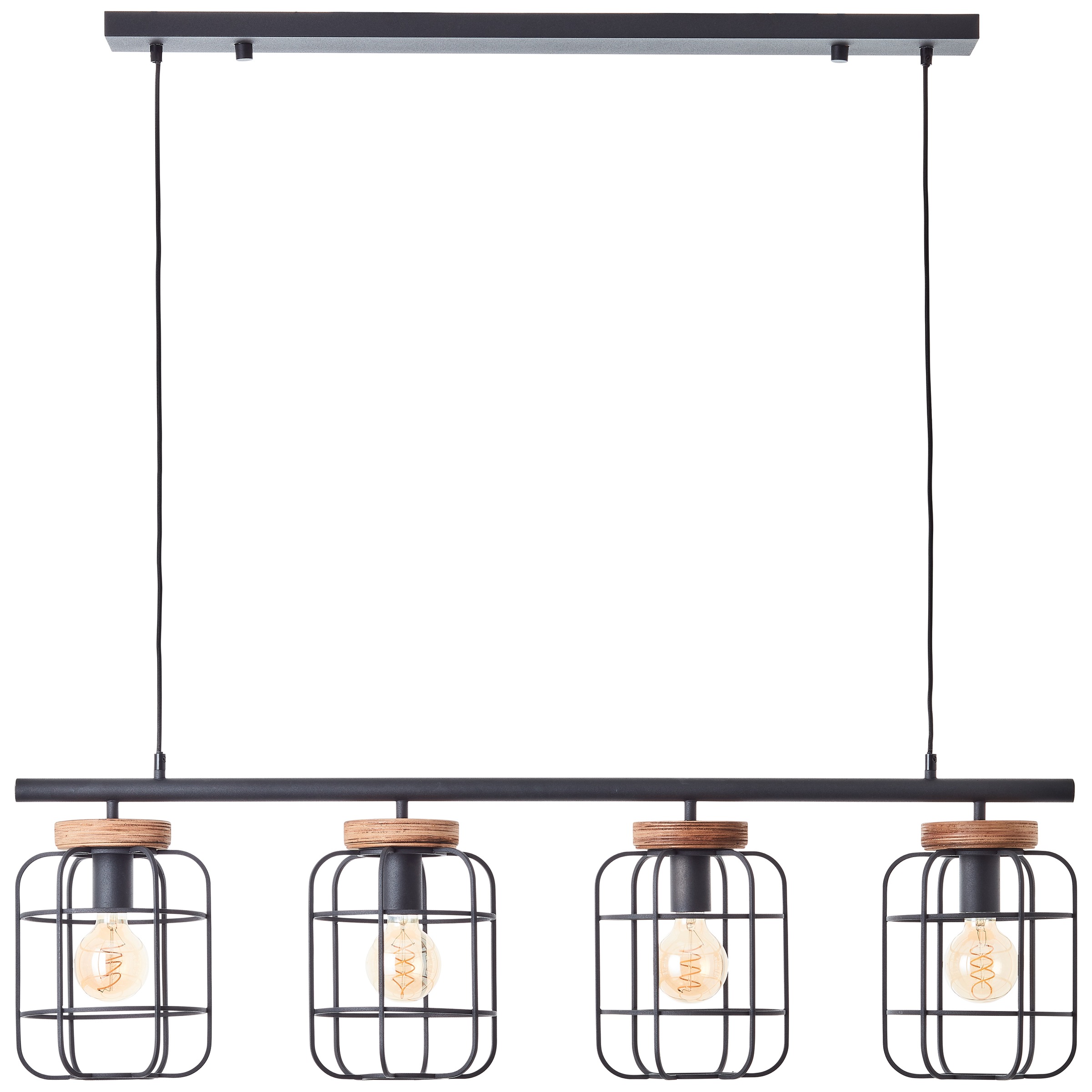 Brilliant Pendelleuchte »Gwen«, 4 flammig, Leuchtmittel E27 | ohne Leuchtmittel, 158 x 20 x 115 cm, 4 x E27, kürzbar, Metall/Holz, schwarz/braun