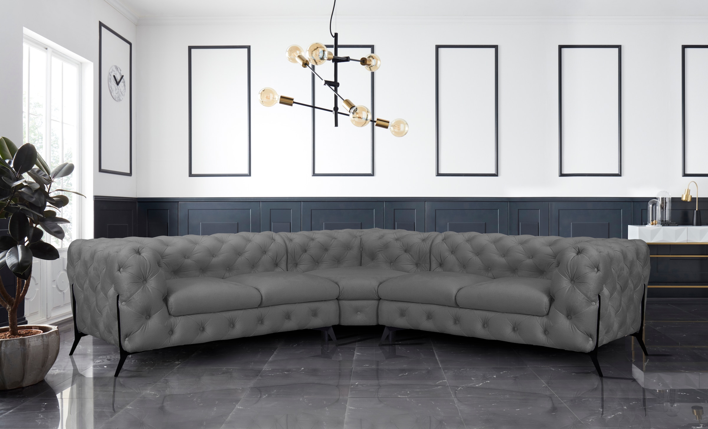 Leonique Chesterfield-Sofa »Amaury L-Form« Chesterfield-Optik,  Breite/Tiefe je 262 cm, Fußfarbe wählbar