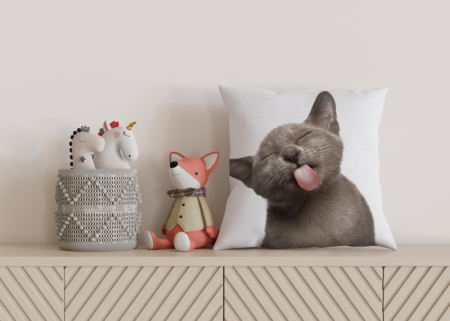 queence Dekokissen »Katzenzunge«, Kissenhülle mit HD Premium Druck, geruchsneutral, 40x40cm