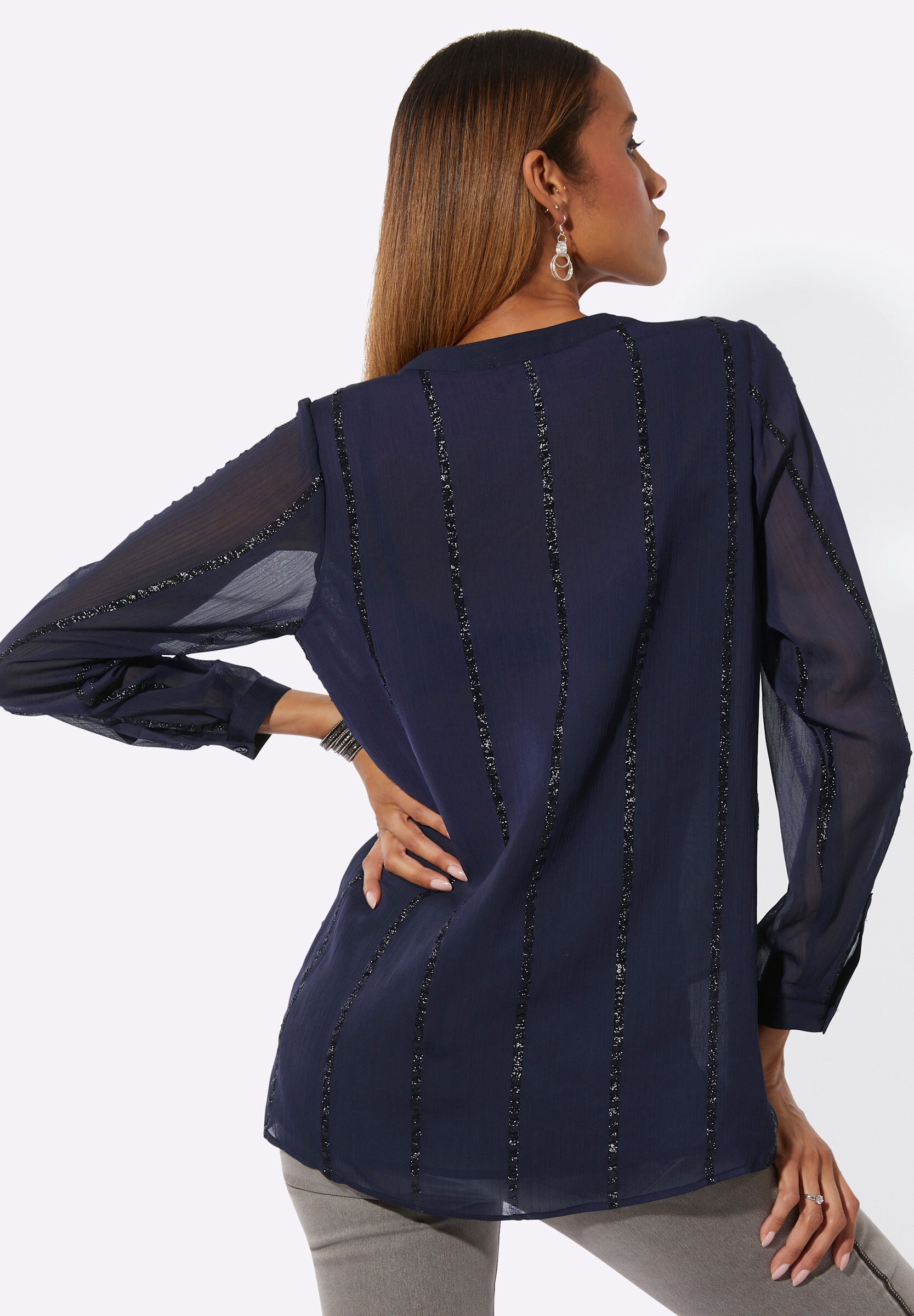 creation L Klassische Bluse »Longbluse Longbluse mit Glanzstreifen«