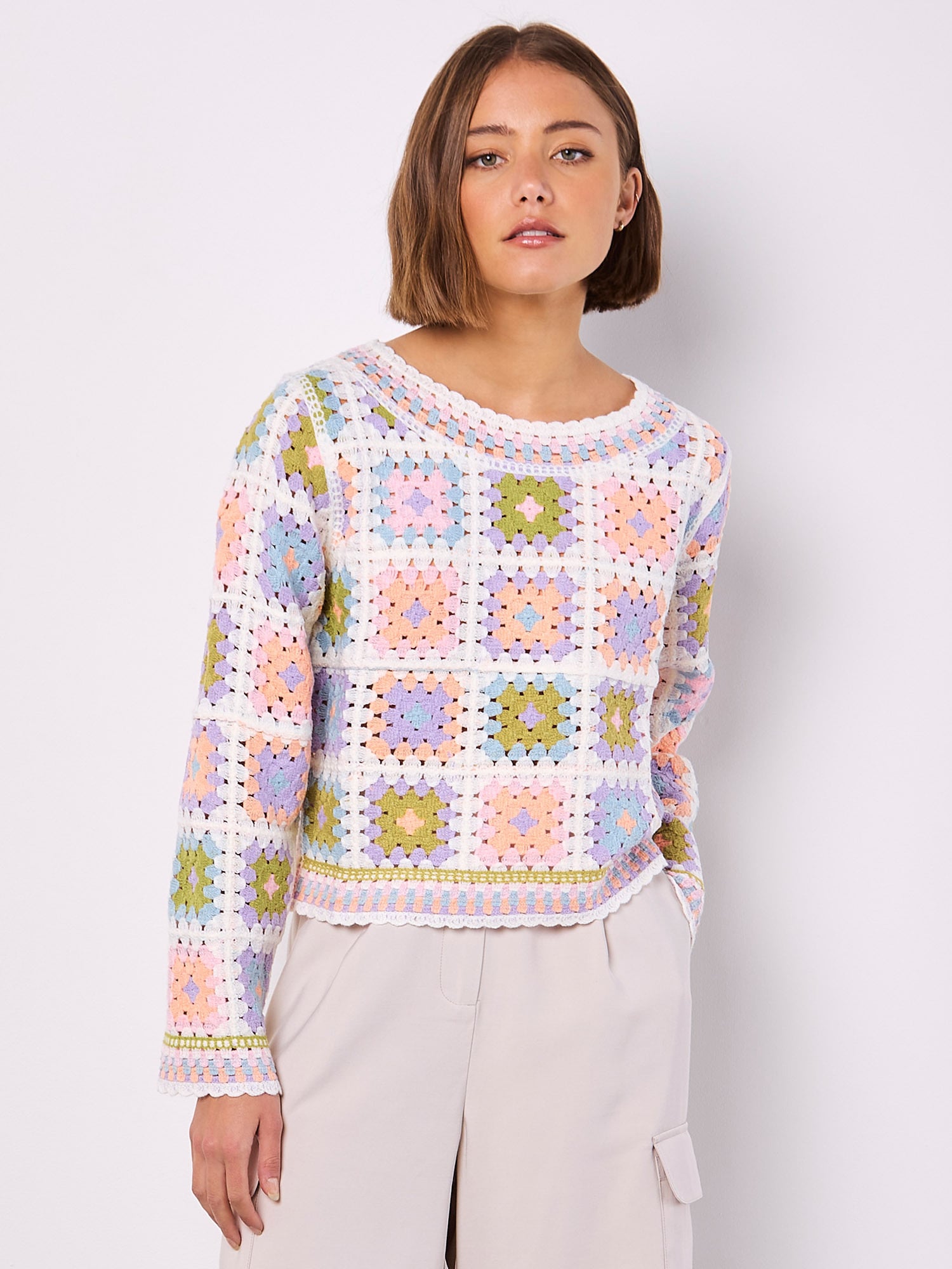 Apricot Strickpullover »Pullover« mit Häkelquadraten