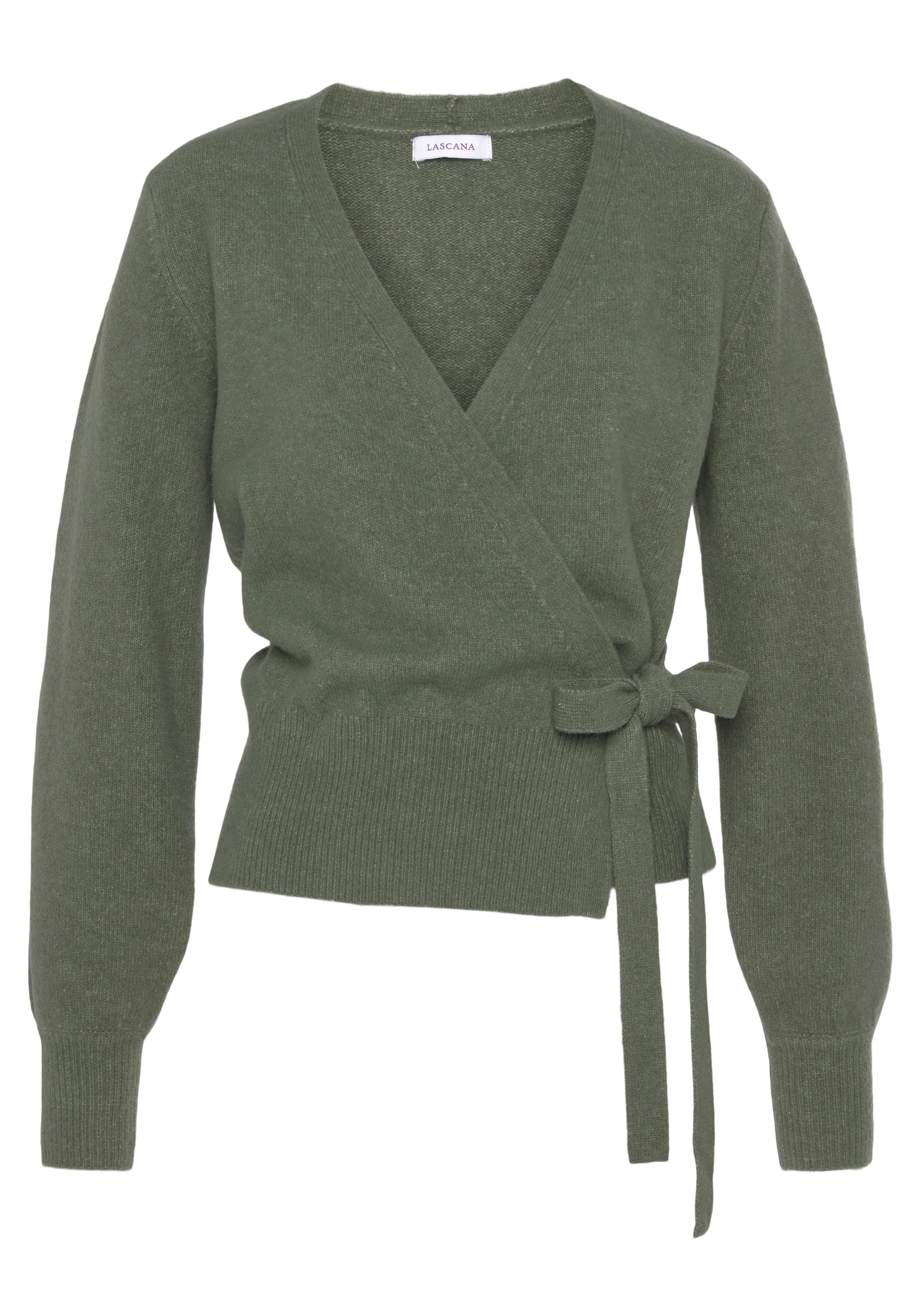 LASCANA Wickelstrickjacke, mit breitem Rippbündchen, Loungewear