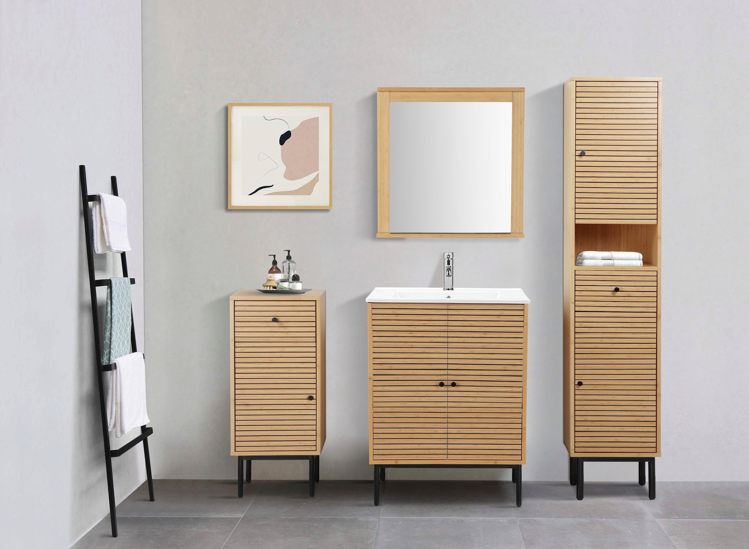 welltime Badspiegel »Bali Natur Badezimmerspiegel Spiegelschrank«, Spiegel mit Ablage Regal Bambus Breite 60cm