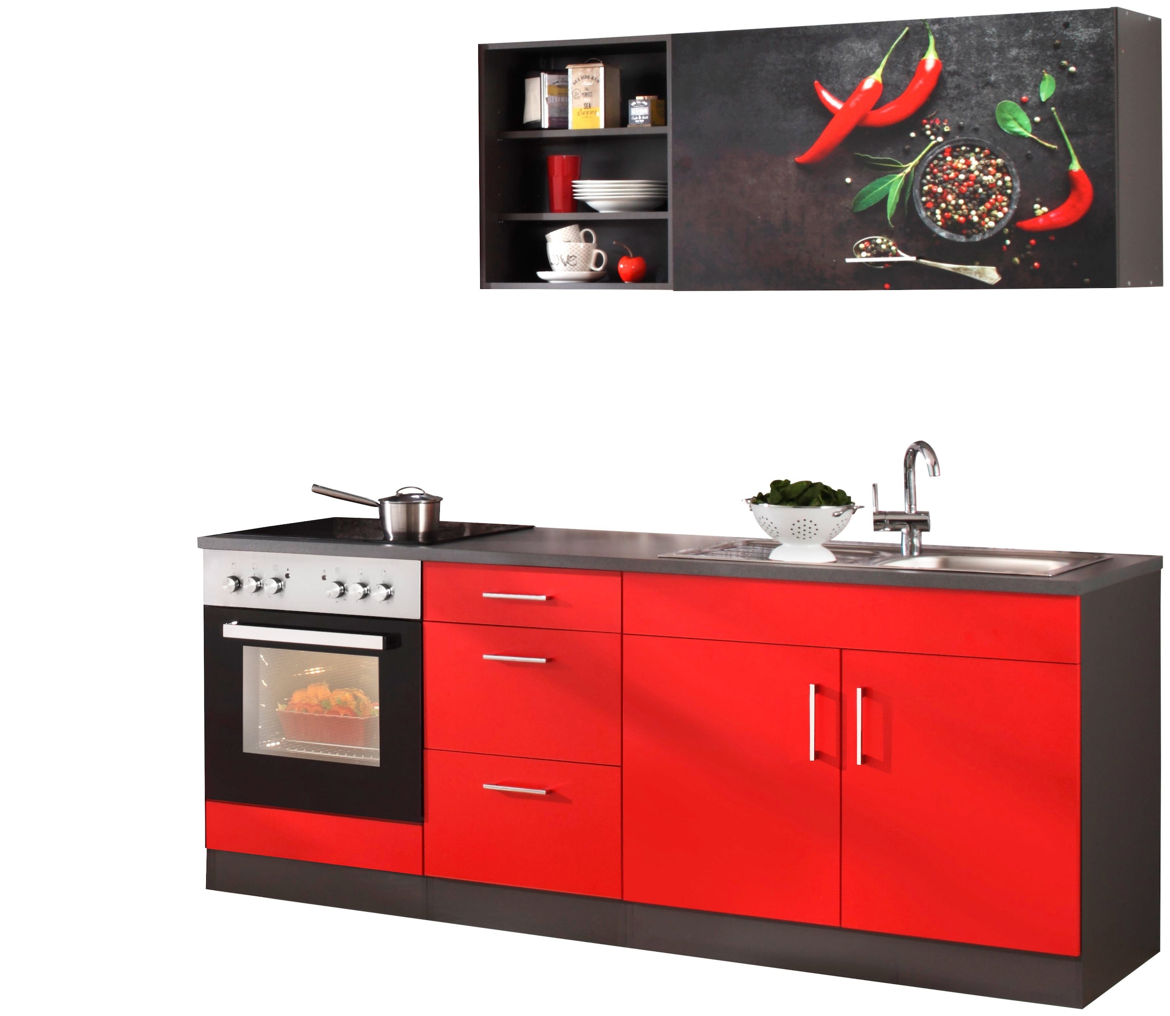 KOCHSTATION Küchenzeile »KS-Paris – Küchen mit einzigartigen Fotomotiven auf den Fronten« Breite 210 cm, wahlweise mit E-Geräten, mit Motivdruck