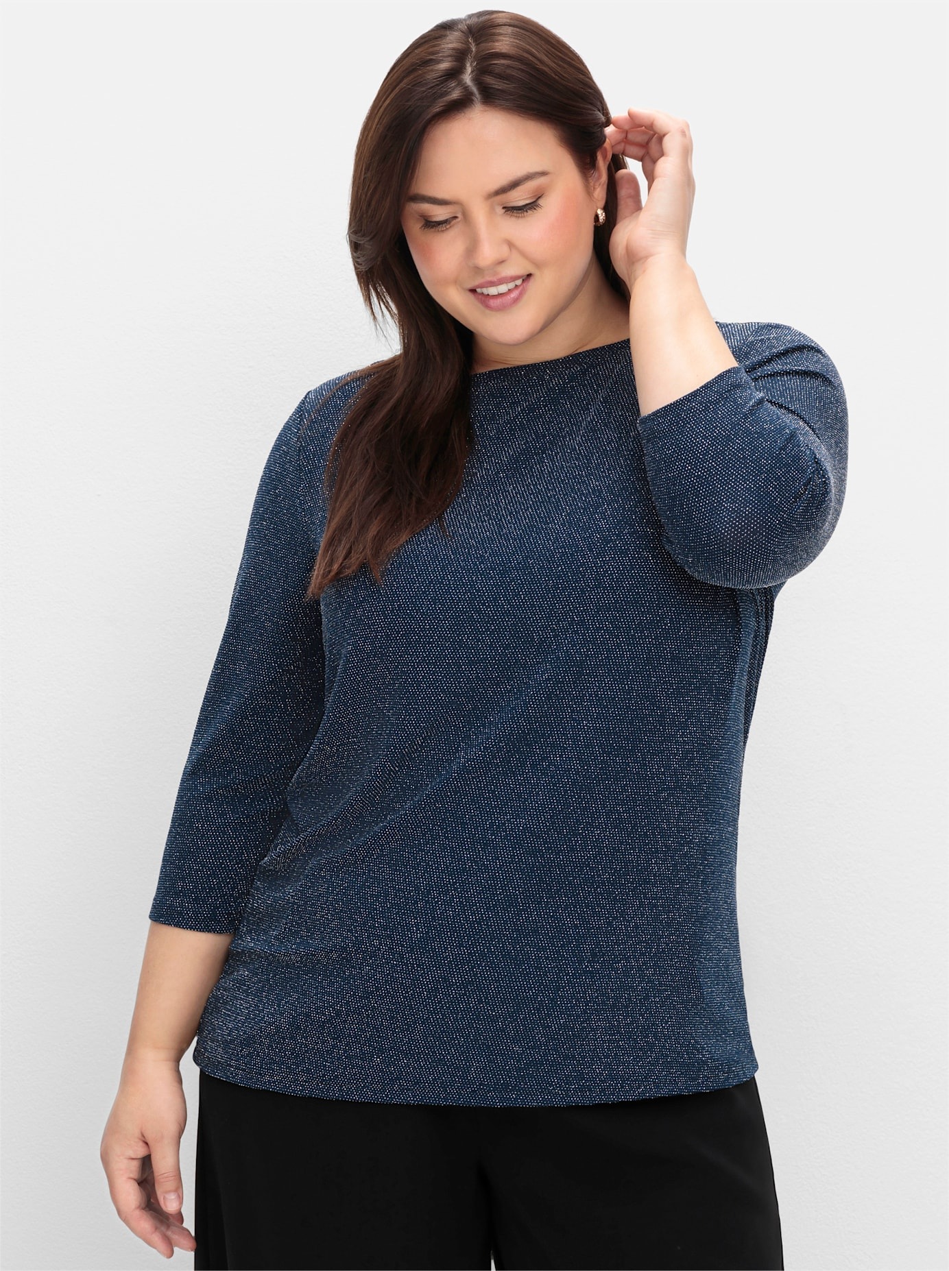 Sheego Damen 3/4-Arm-Shirt »3/4-Arm-Shirt« 1 Stk. tlg. in blau, Größe 56/58