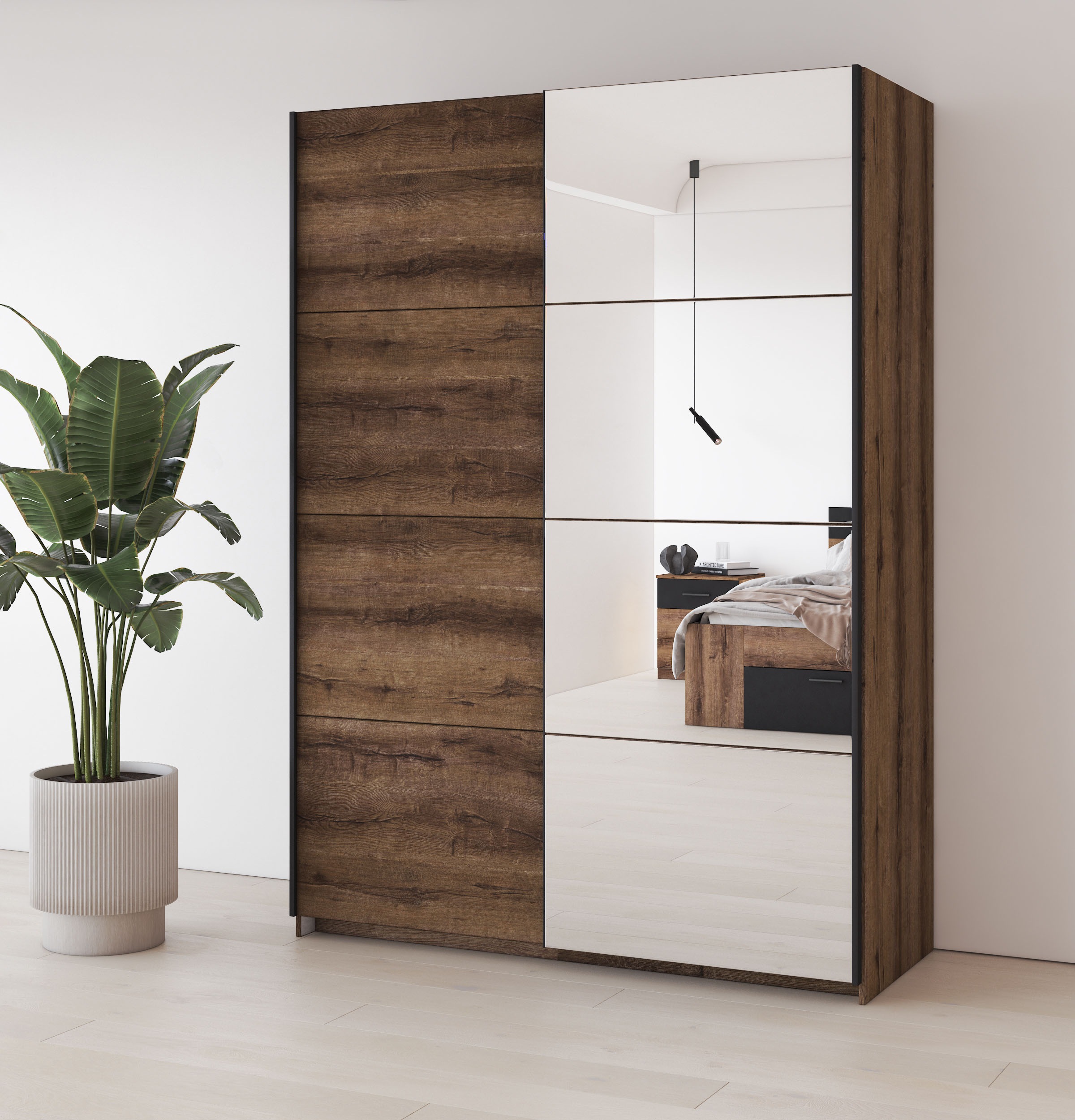 Helvetia Schwebetürenschrank Beta, mit Spiegelelement, inkl. 1 Kleiderstange und 5 Einlegeböden
