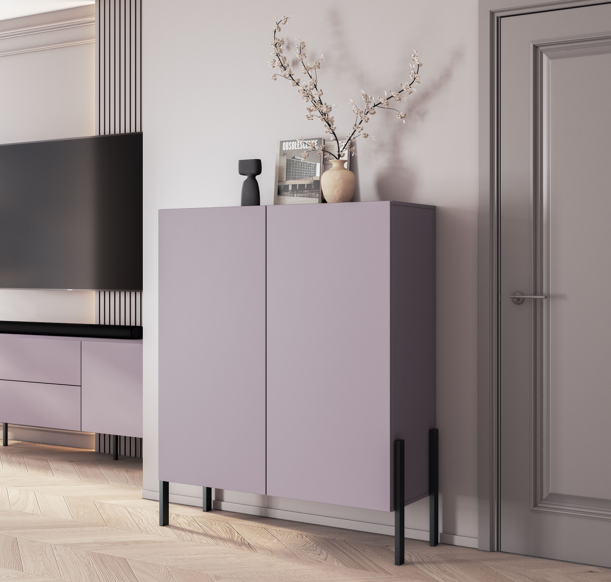 INOSIGN Kommode »Jukon, Breite 110 cm, moderne grifflose Hochschrank, 2Türen«, Highboard mit viel Stauraum, push-to-open-Funktion