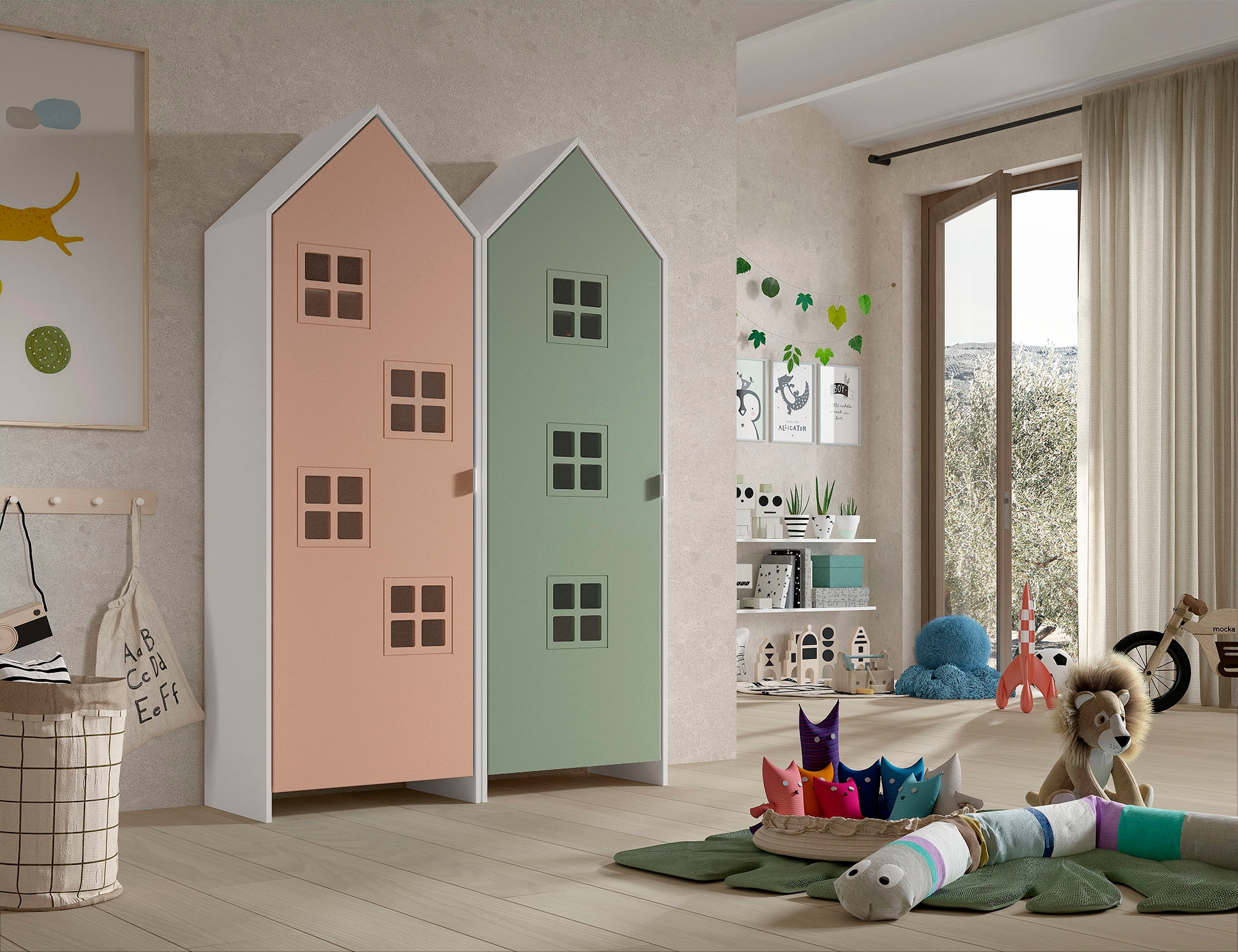 Vipack Kleiderschrank »Set Casami Bruges in trendigem Design, 2 Kleiderschränke« Schranktüren in verschiedenen Farbkombinationen und Fensteranordnungen, 2 Stk. tlg. variable Anordnung, Kleiderschränke mit Böden und Kleiderstange