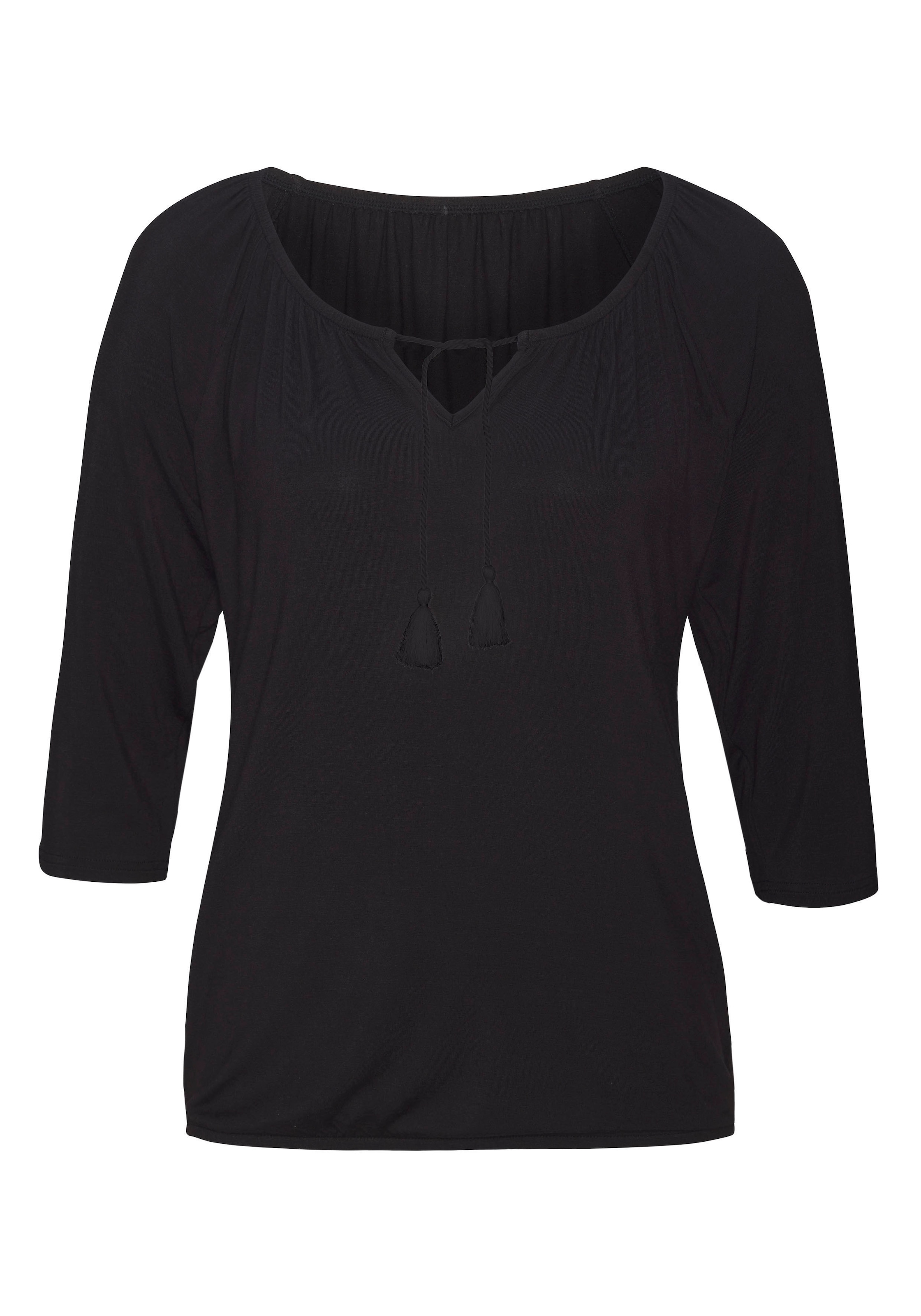 LASCANA 3/4-Arm-Shirt »mit modischen Tasseln«, (2er-Pack), aus weichem Viskose-Stretch
