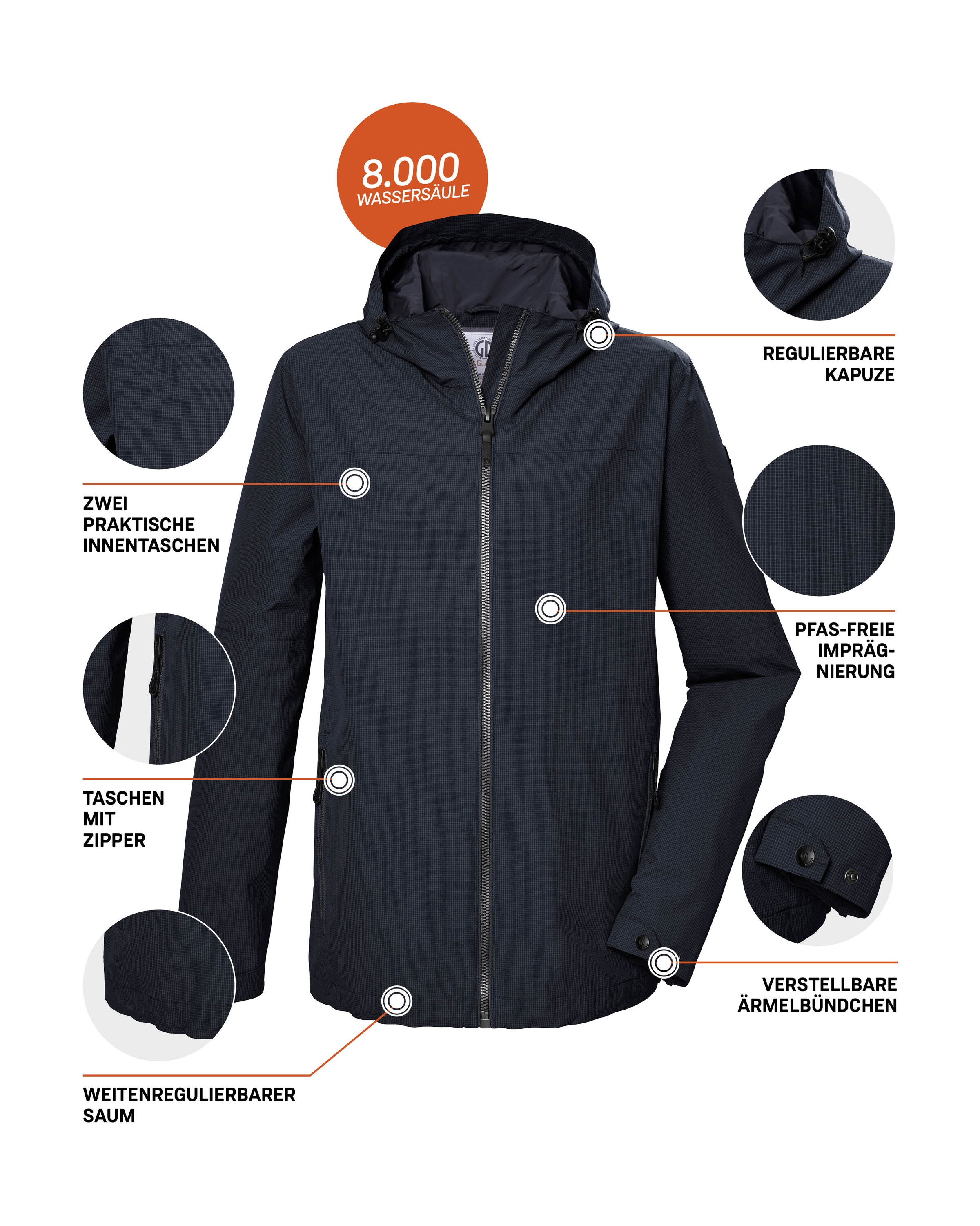 G.I.G.A. DX by killtec Funktionsjacke »GS 80 MN JCKT«, Herrenjacke wasserdicht 8.000 mm, Kapuze, nachhaltig, verstellbar