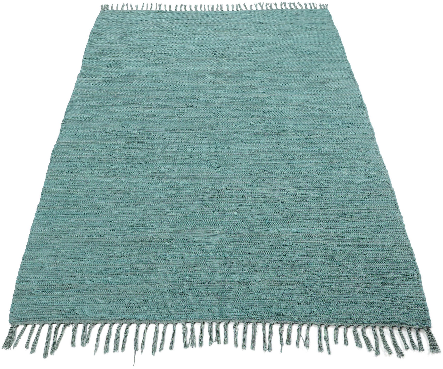 carpetfine Teppich »Kelim Chindi uni, auch als Läufer«, rechteckig, 5 mm Höhe, Wendeteppich, reine Baumwolle, handgewebt, Uni-Farben, mit Fransen