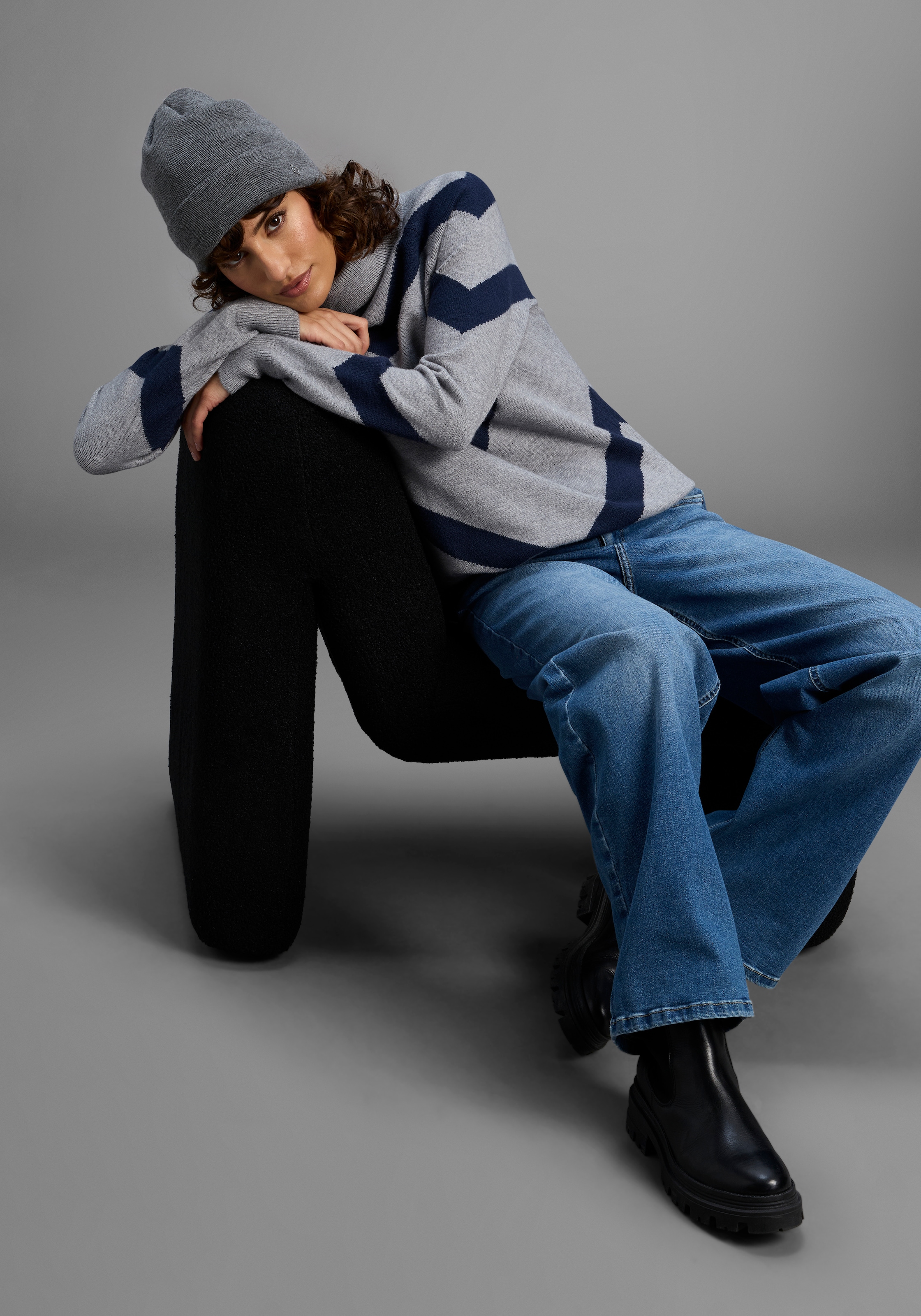 Laura Scott Rollkragenpullover kuscheliger Winterstrick mit lässigem Streifenmuster - NEUE KOLLEKTION