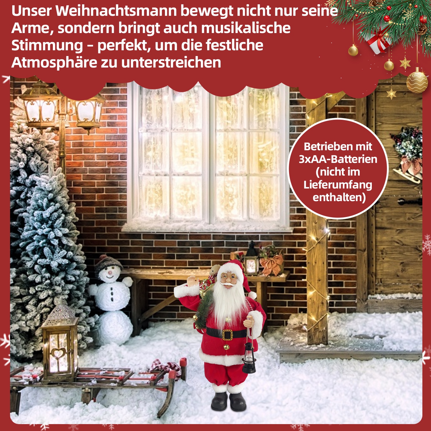 SHX Weihnachtsmann »Animierter Weihnachtsmann mit Sack«, Bewegung, Soundeffekte