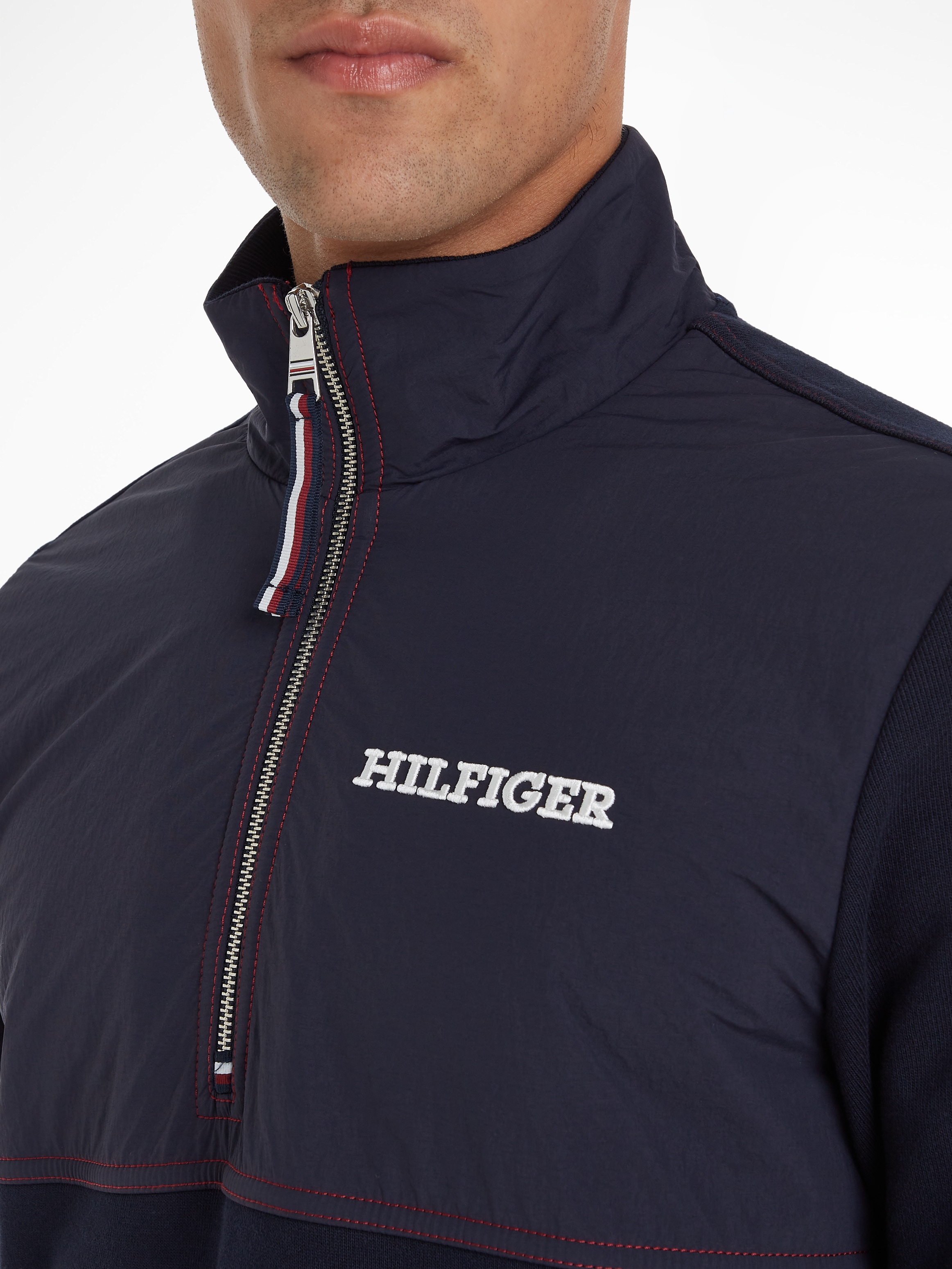 Tommy Hilfiger Sweatshirt »MONOTYPE MIX MEDIA HALF ZIP«, mit Einsätzen in anderen Materialien