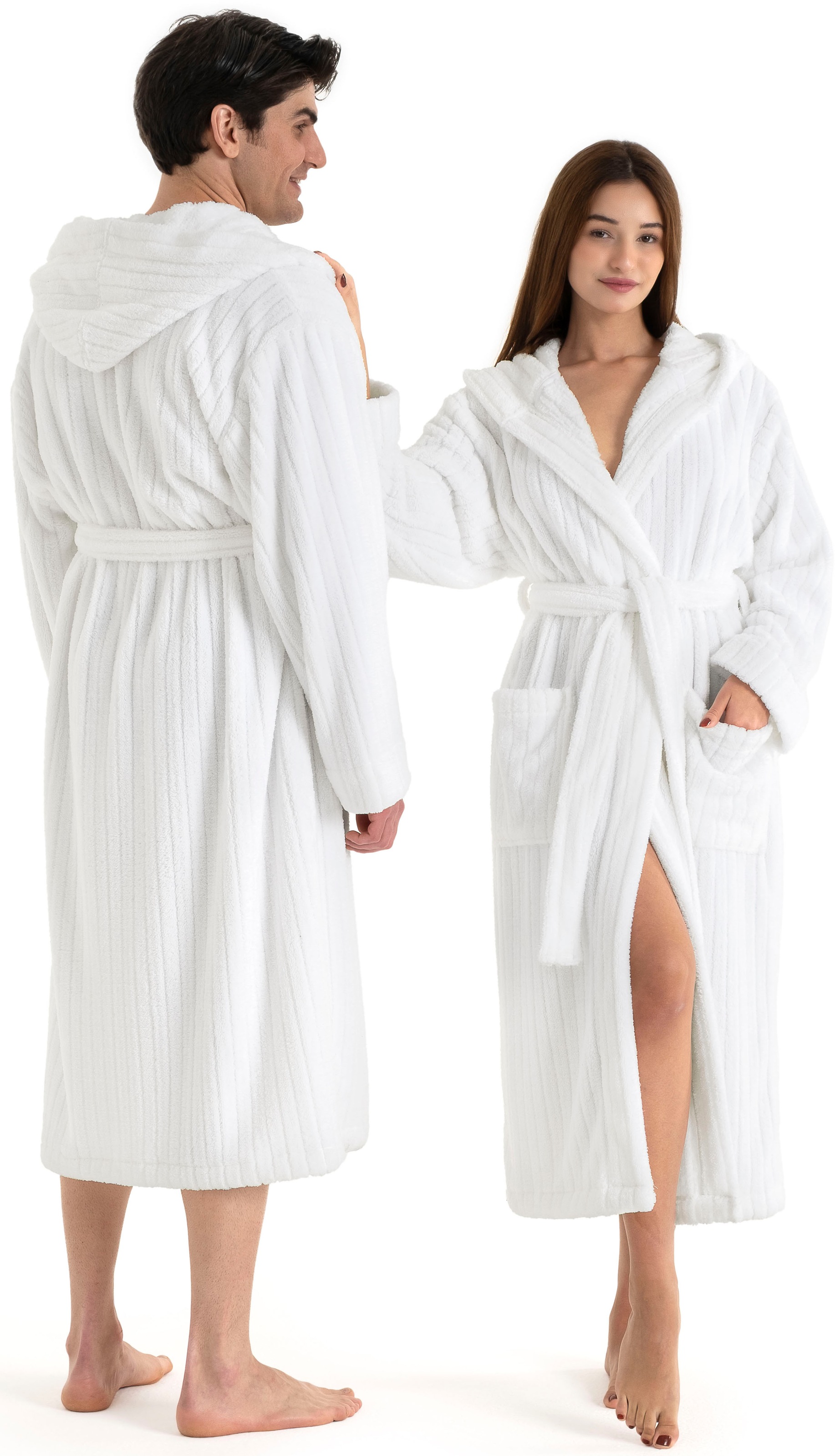 LeGer Home by Lena Gercke Unisex-Bademantel »Lovina gestreift, ideal für Sauna & Spa, Hotelbademantel, Morgenmantel« 1 Stk. Hoch-Tief, kuschelig weicher Fleece, plüsch, Damen und Herren, XS-3XL