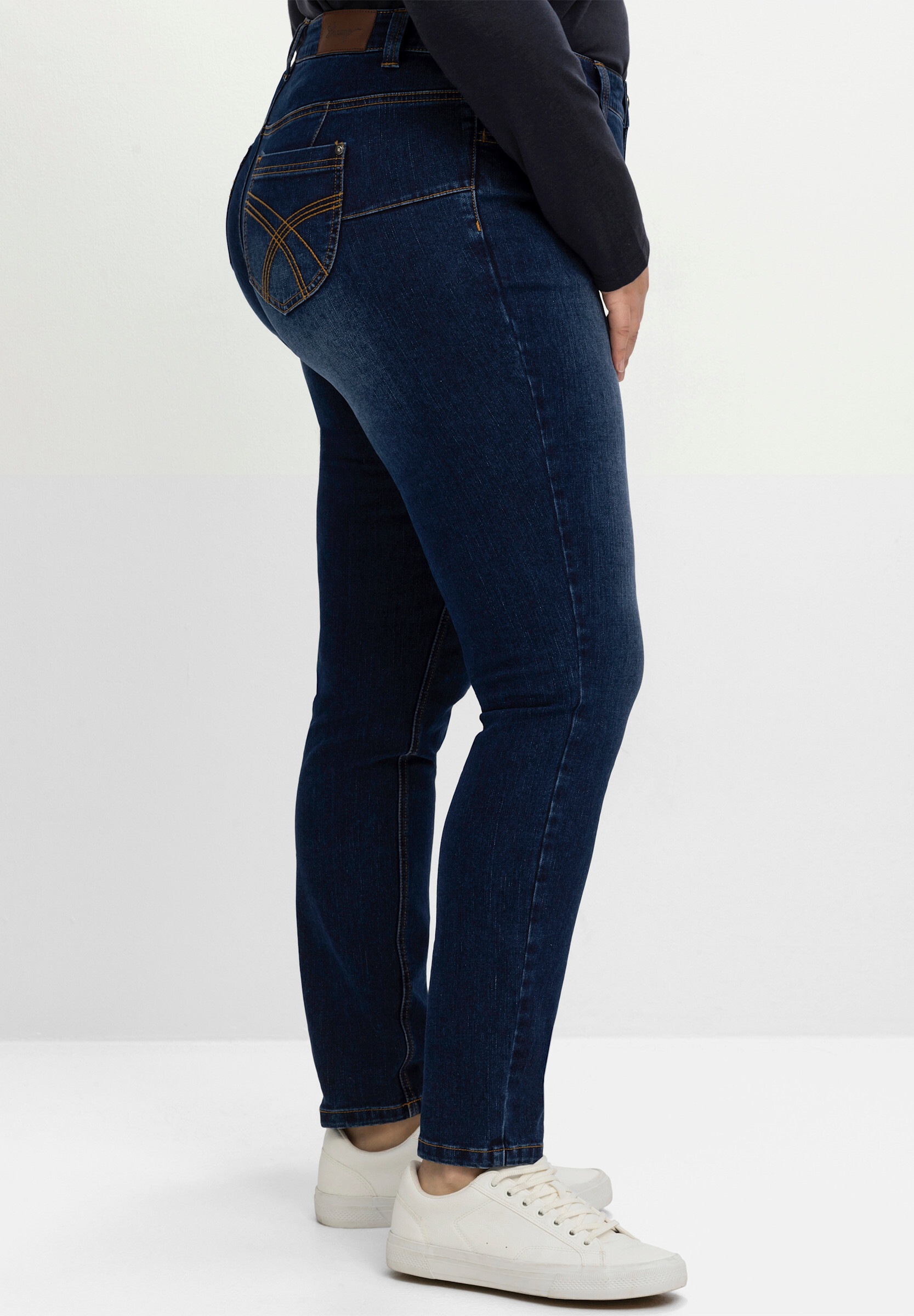 Sheego 5-Pocket-Jeans »Stretch-Jeans Skinny Jeans mit bequemer Taille« für sehr schmale Beine und mehr Bauch