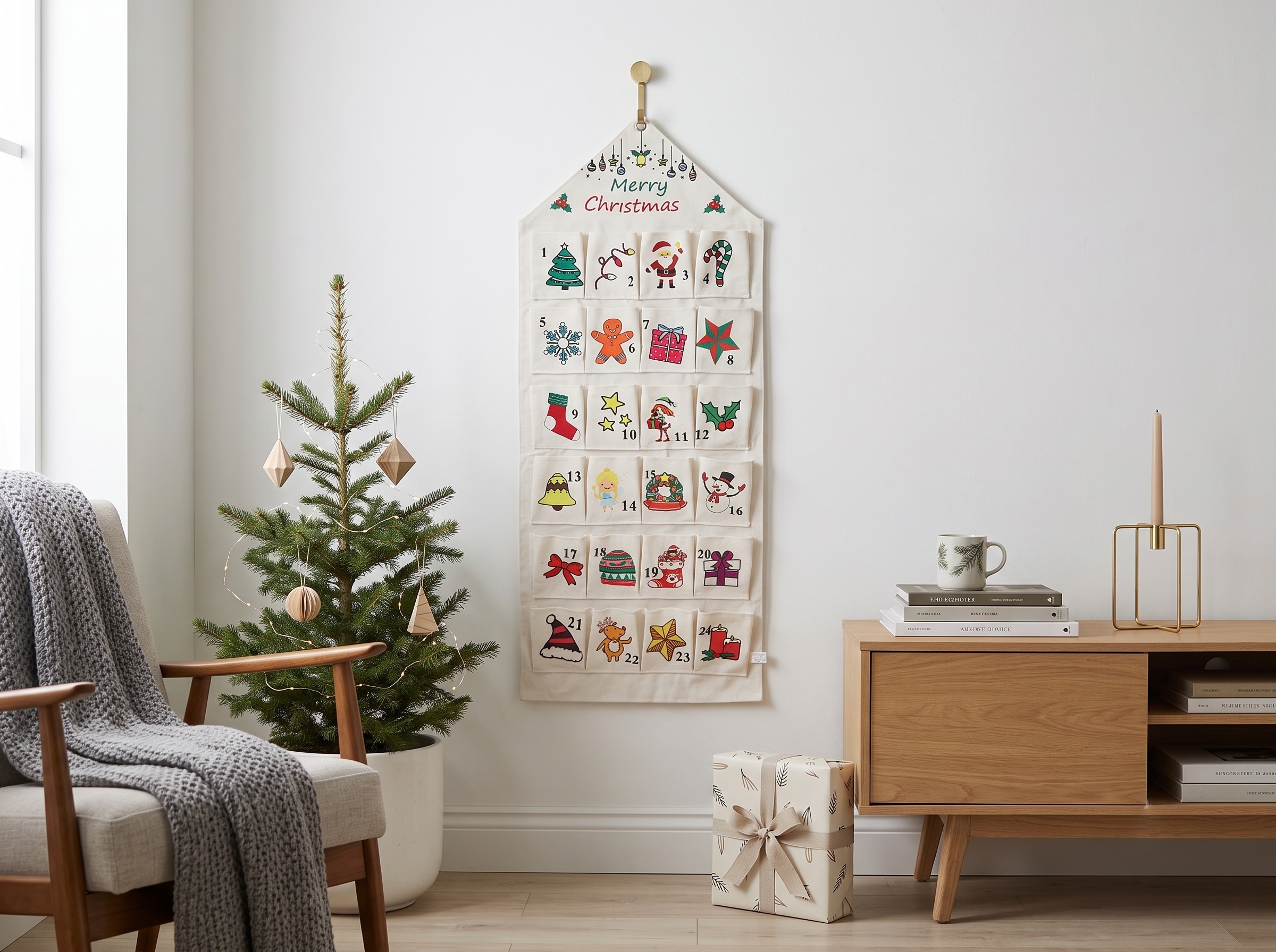OTTO home Adventskalender »aus Stoff mit kunterbunten Motiven,zum Befüllen« Es liegt keine Altersempfehlung vor ca.47x117cm, ideal für Türen oder als Wandbehang