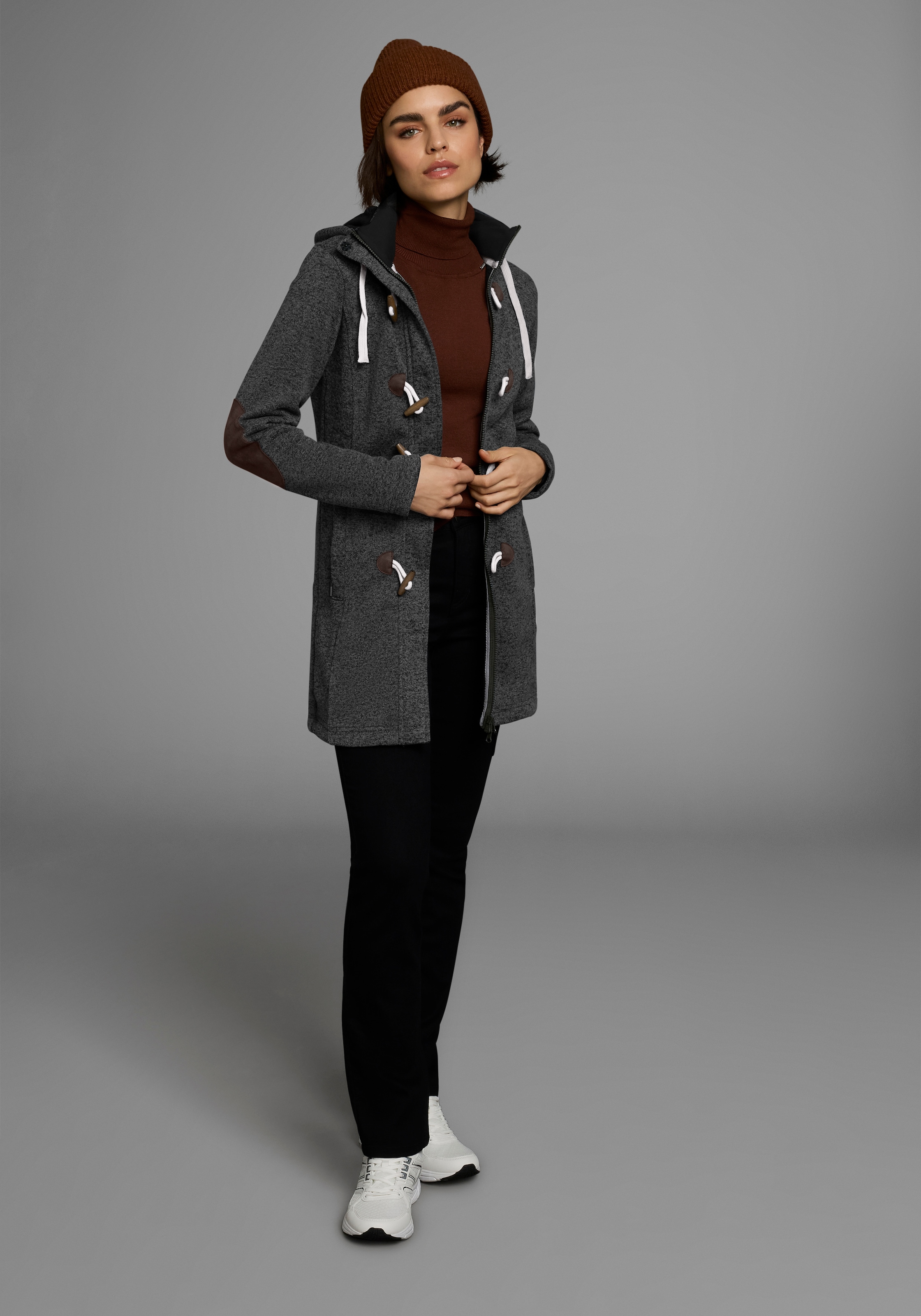Polarino Strickfleecejacke, mit Kapuze, für den Übergang, aus Strickfleece, atmungsaktiv