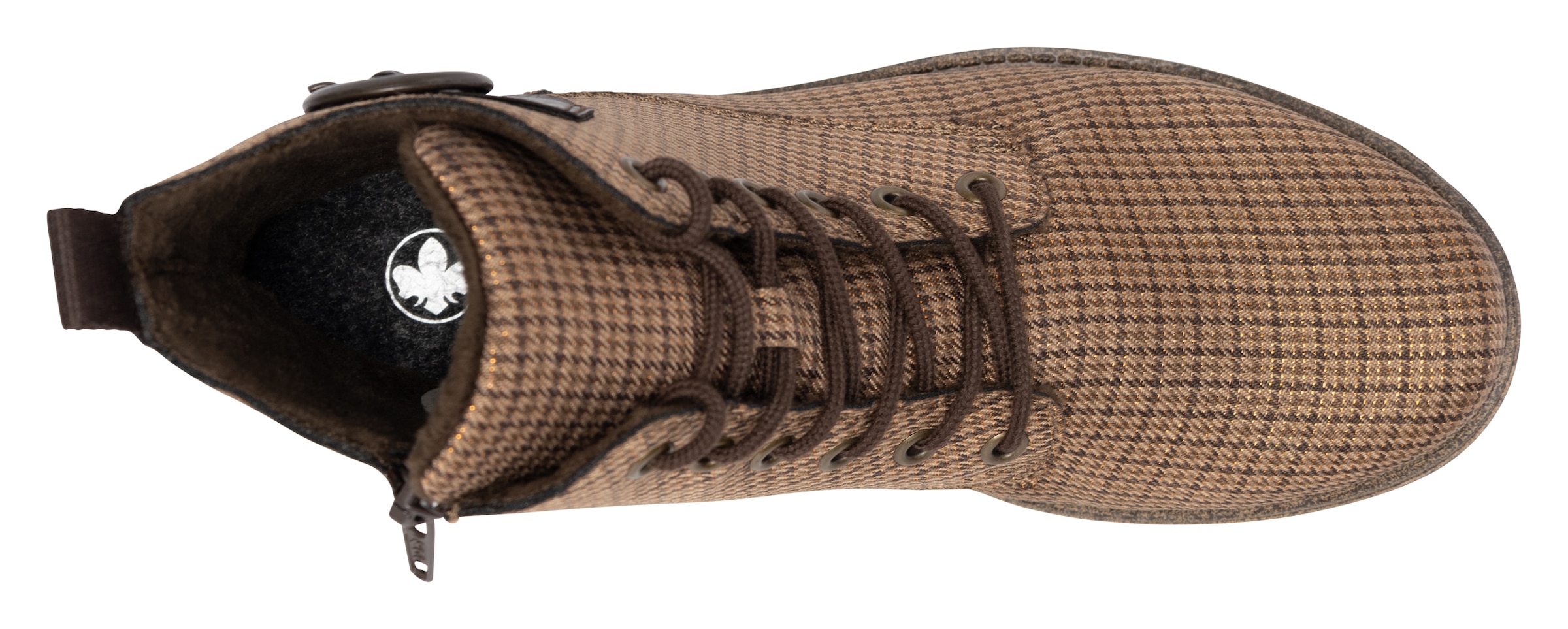 Rieker Schnürboots  Schnürstiefelette in Karo-Optik, mit Zierschnalle und Glitzerdetails