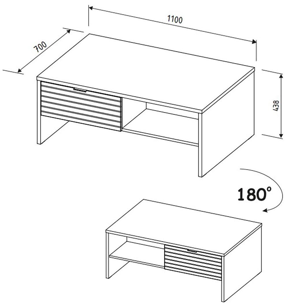 Innostyle Couchtisch »INA Couchtisch, 110 x 44 x 65 cm (B/H/T)« 1 Stk. tlg. 2 Schubladen, 2 offene Fächer