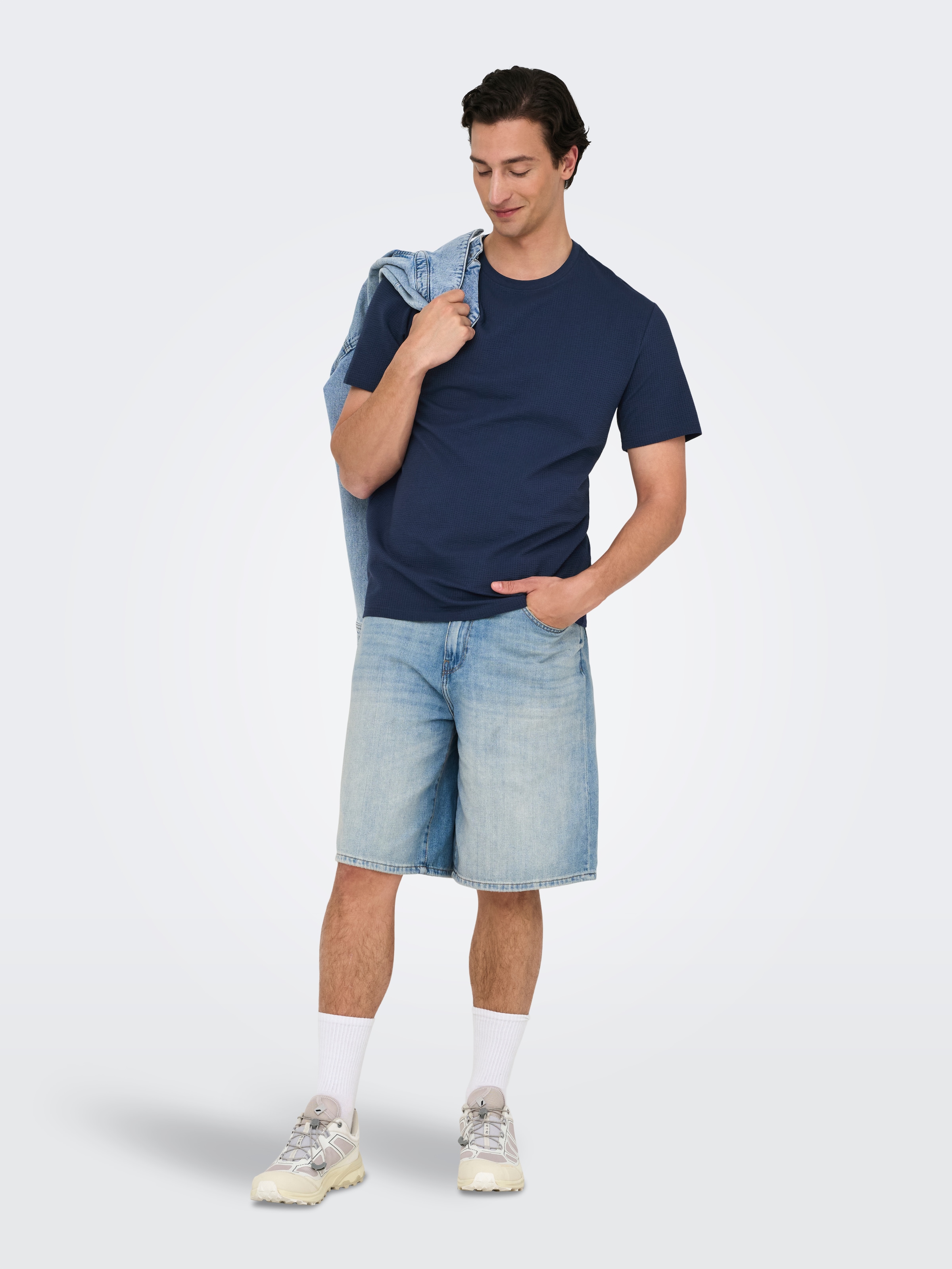 ONLY & SONS Rundhalsshirt »ONSKIAN LIFE REG SEERSUCKER SS TEE NOOS«