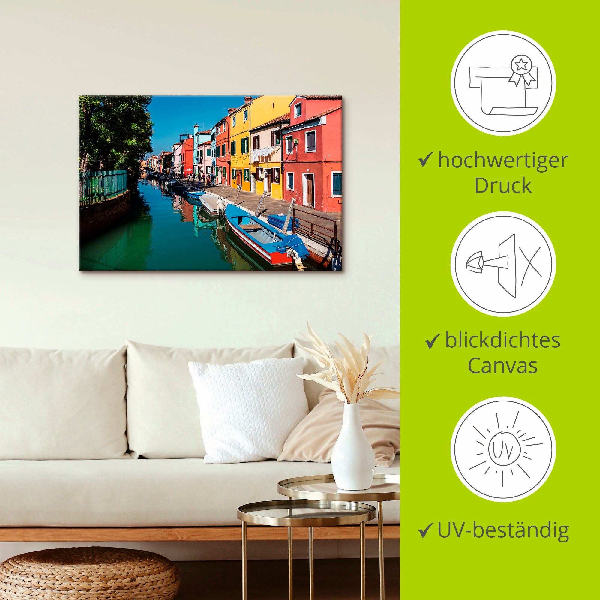 Artland Wandbild »Bunte Gebäude auf Insel Burano Venedig«, Bilder von Booten & Schiffen (1 Stück), in vielen Größen & Produktarten - Alubild/Outdoorbild, Leinwandbild, Poster, Wandaufkleber/Wandtattoo auch für Badezimmer geeignet