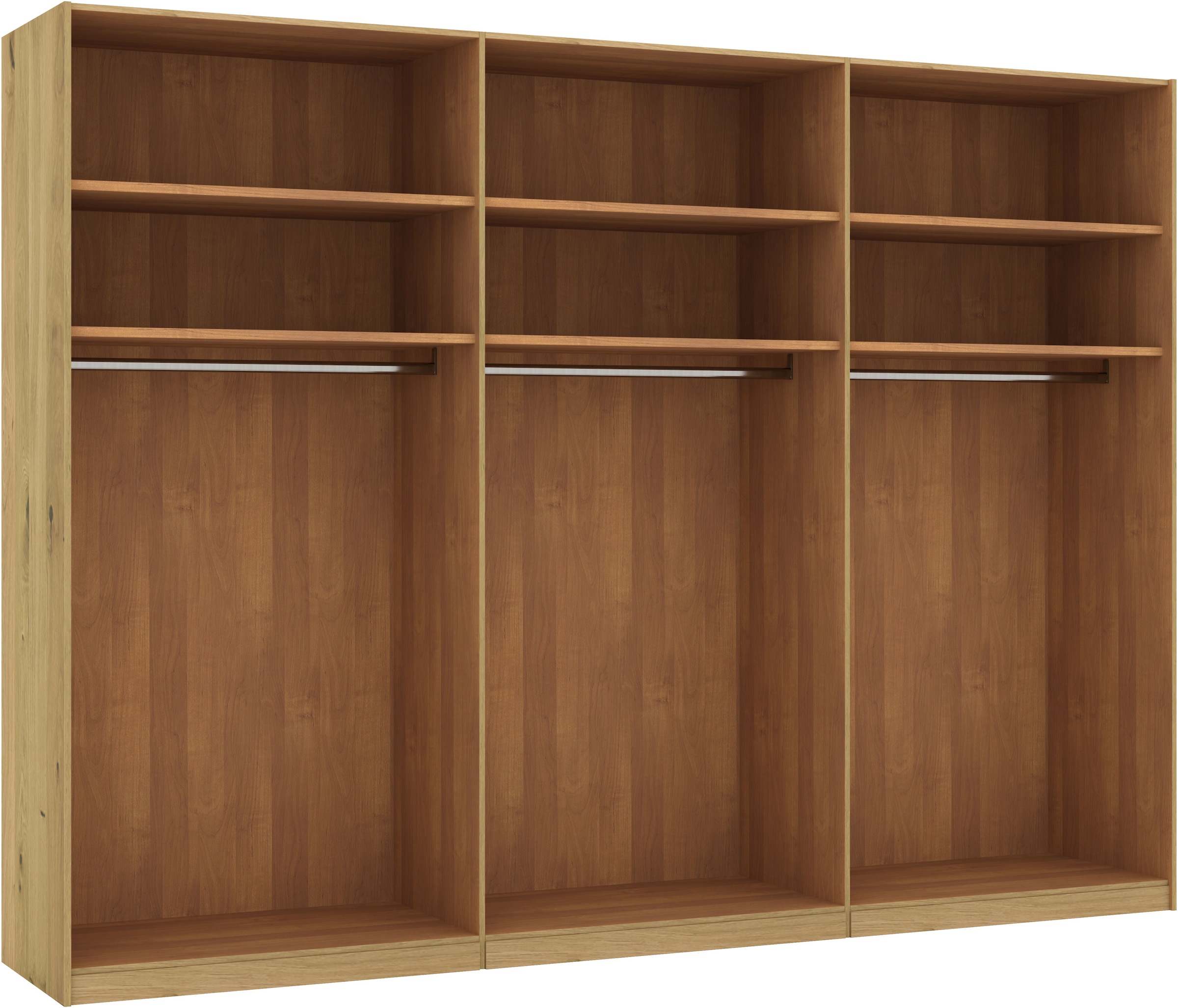 Musterring Schwebetürenschrank »Savona, Kleiderschrank, Schrank, Garderobe, mit Schiebetüren«, (Teilmassiv Bianco-Eiche, mit Spiegel oder Glas, MADE IN GERMANY), Türen Bianco-Eiche massiv, Spiegel-/Glastüren, eingelegte Chromleiste