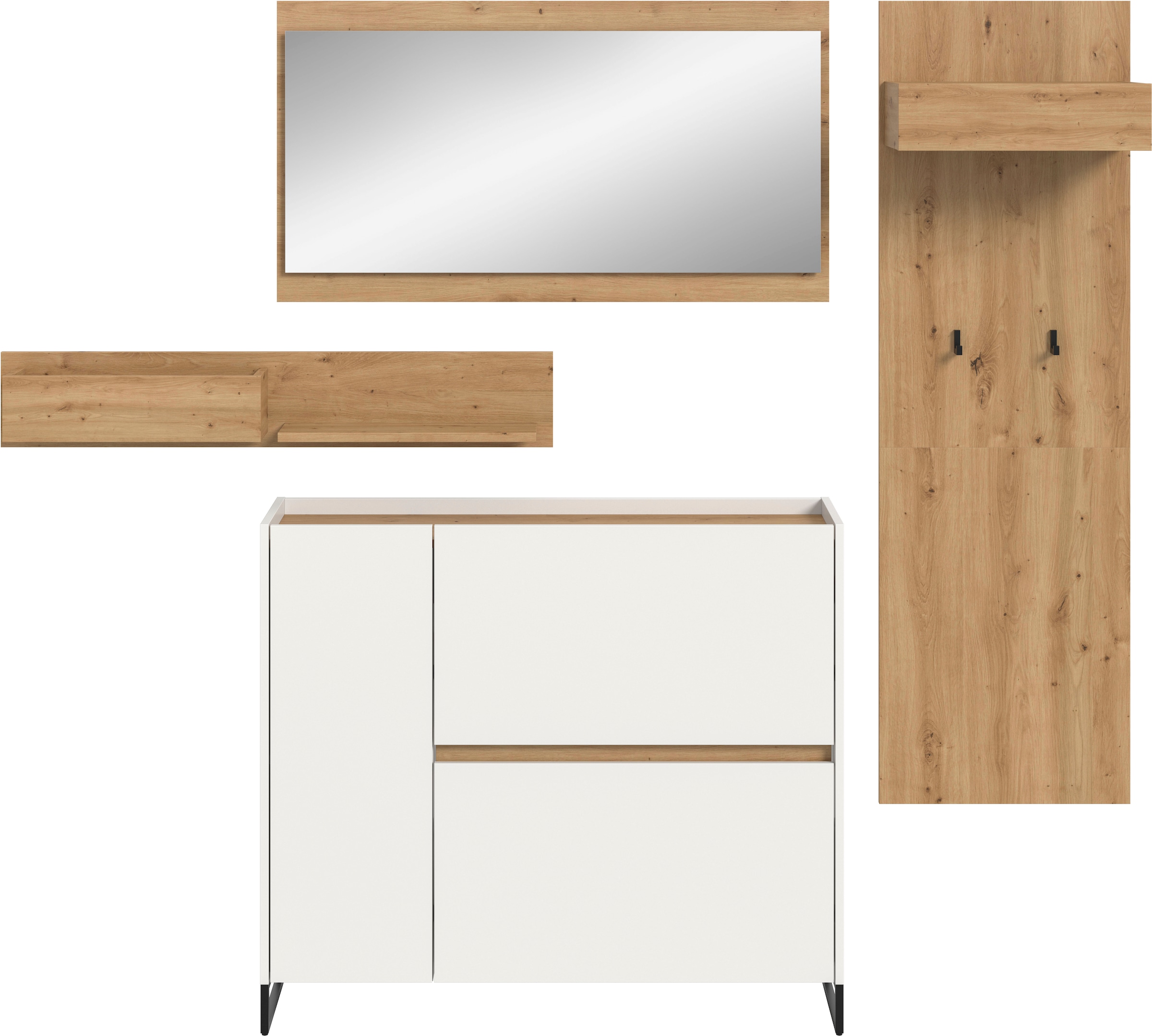 INOSIGN Garderoben-Set »EVRID, 3-teilig, Breite 175 cm, individuell stellbar & erweiterbar« best. aus: Kommode, Spiegel und Garderobenpaneel, 4 Stk. tlg. Garderobenkombination, Garderobe, Wandgarderobe, Flur, Diele