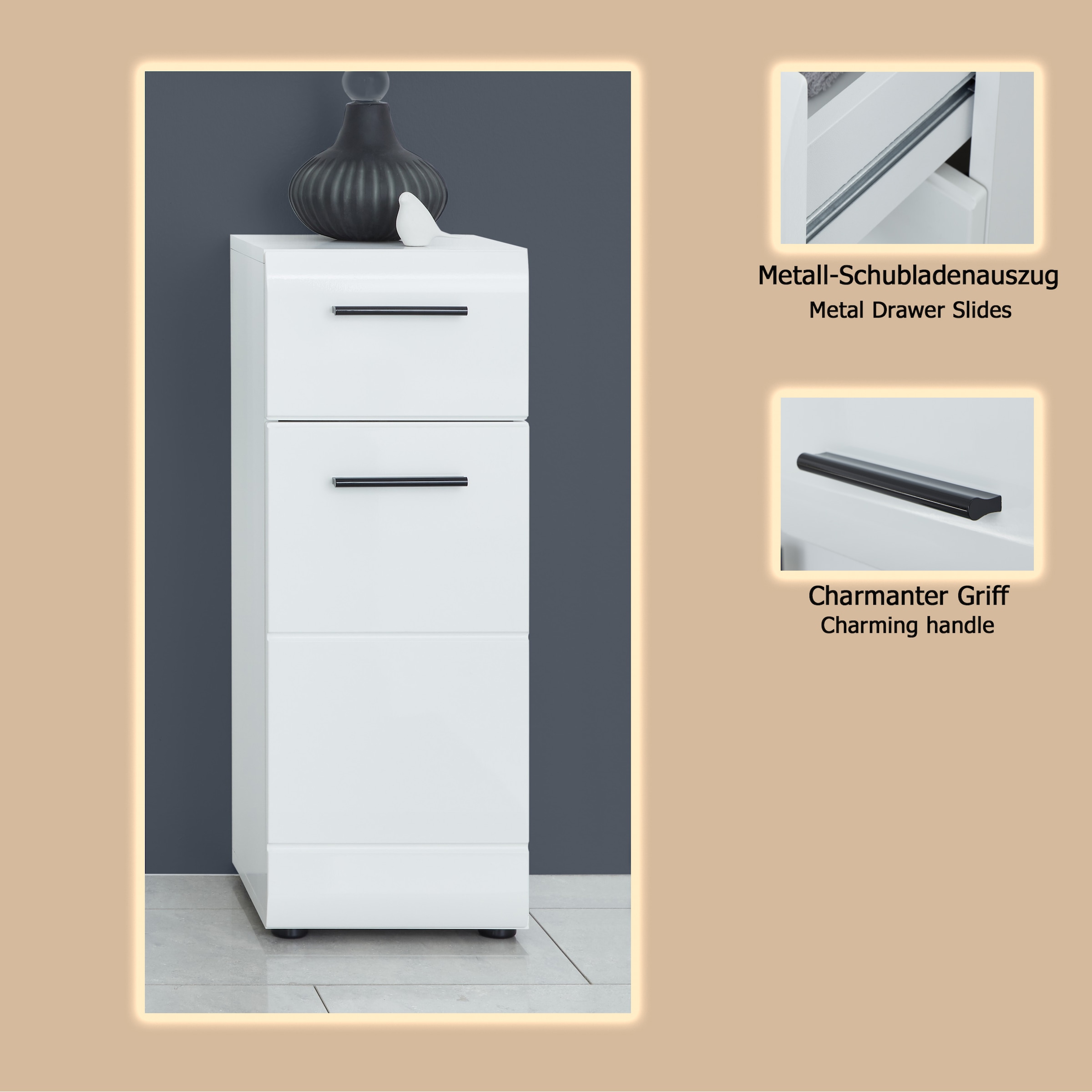 welltime Unterschrank »Sovana«, Kommode mit 1 Tür & 1 Schublade - (B/T/H) 30/31/79 cm