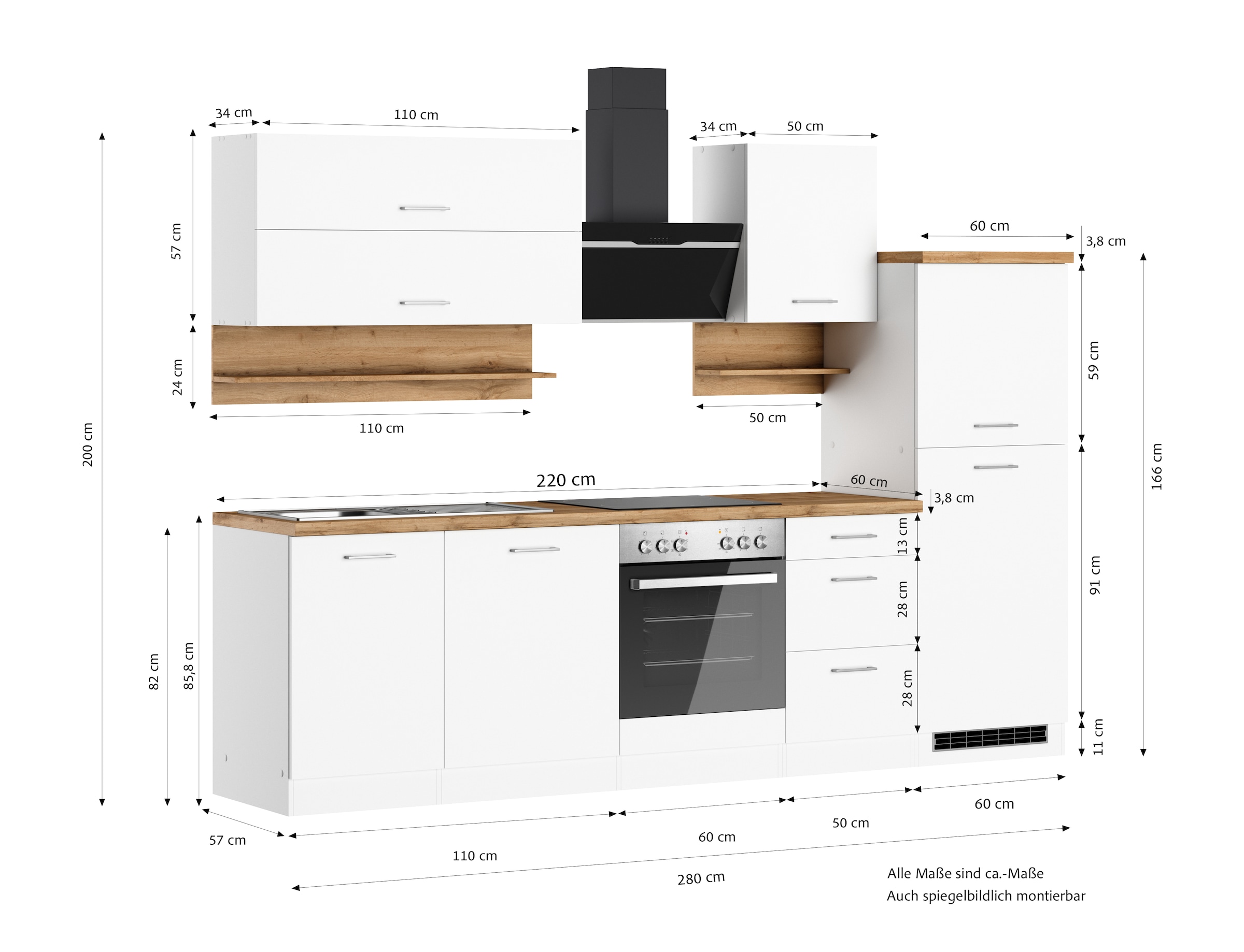 KOCHSTATION Küchenzeile »KS-Milan«, 280 cm breit, robuste Metallauszüge, viel Stauraum