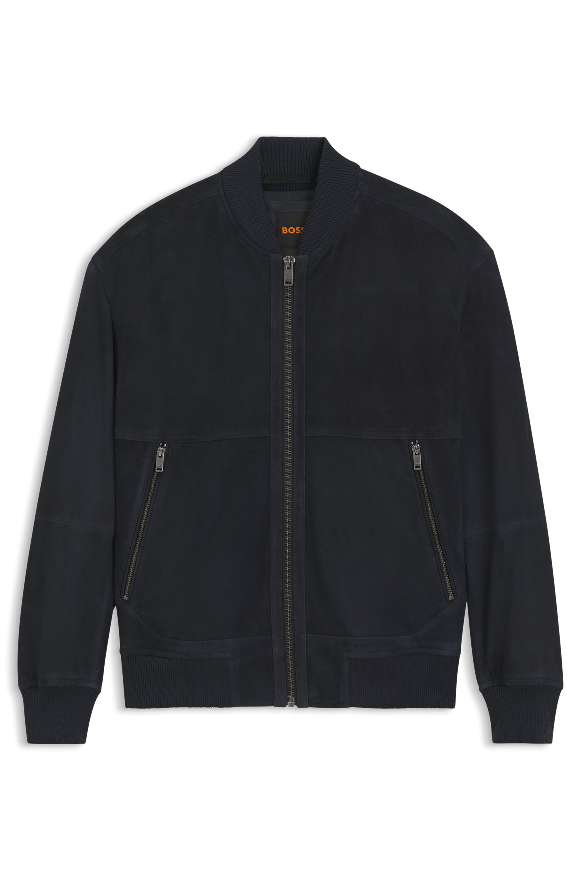BOSS ORANGE Lederjacke »Jonorve« Weiches Ziegenveloursleder, Relaxed Fit, Rippstrickbündchen
