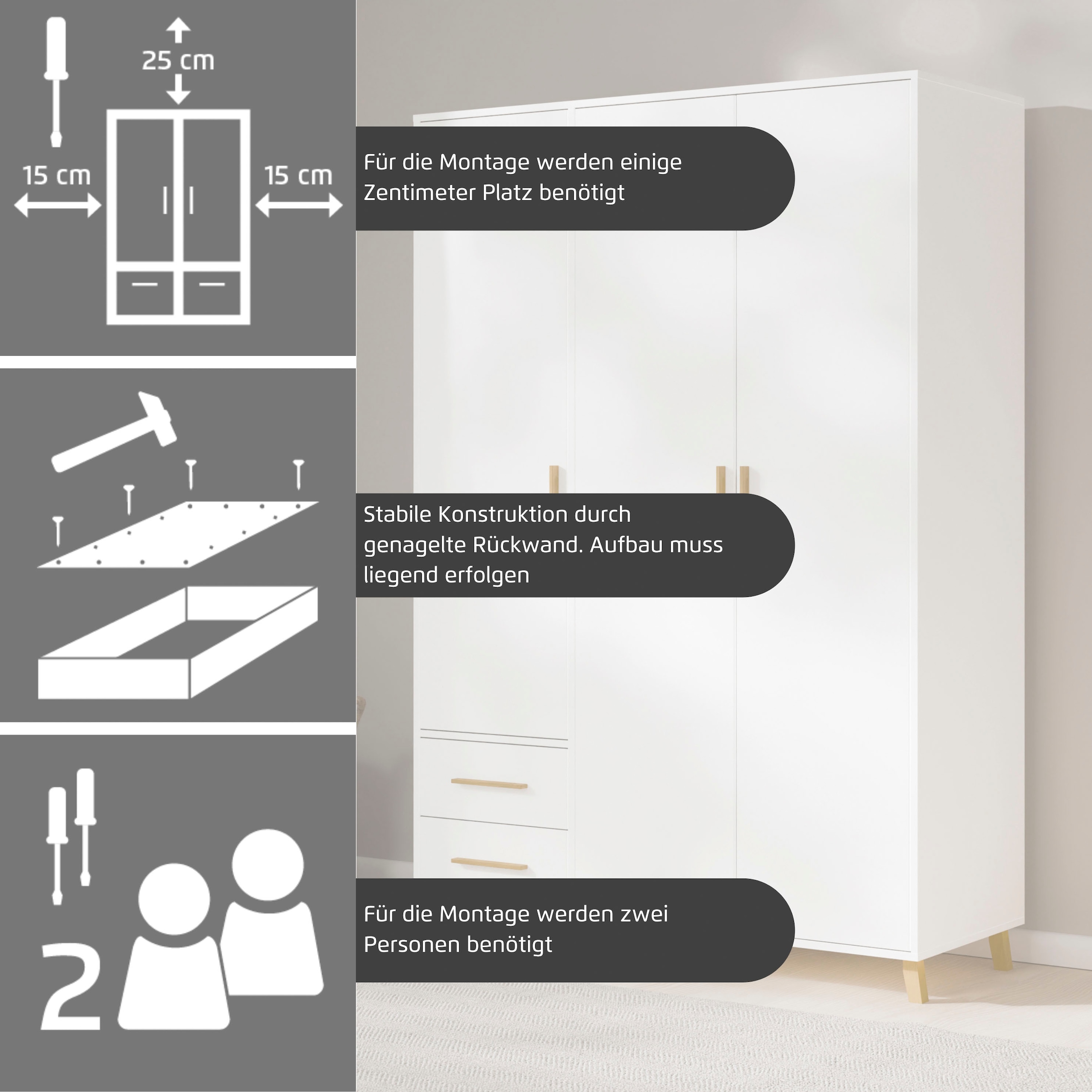 rauch Drehtürenschrank »Kleiderschrank Schrank Garderobe Wäscheschrank SHINJO«, (in 3 verschiedenen Ausstattungen BASIC/CLASSIC/PREMIUM), Griffe und Füße aus Massivholz mit 2 Schubladen MADE IN GERMANY