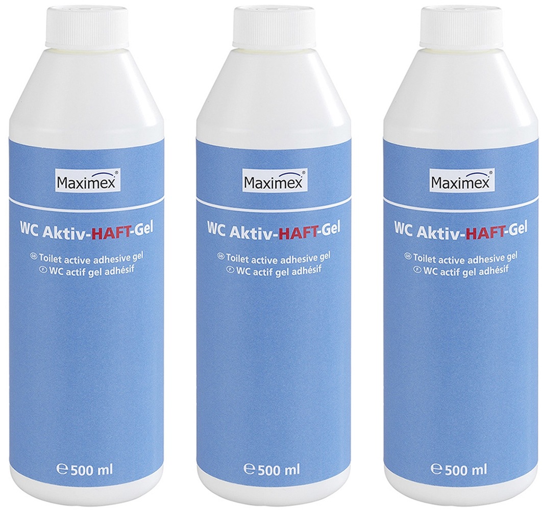 Maximex WC-Reiniger »Aktiv-Haftgel«, (Set), 3x500 ml, flüssiger WC-Reiniger für hygienische Sauberkeit, Ozean-Duft