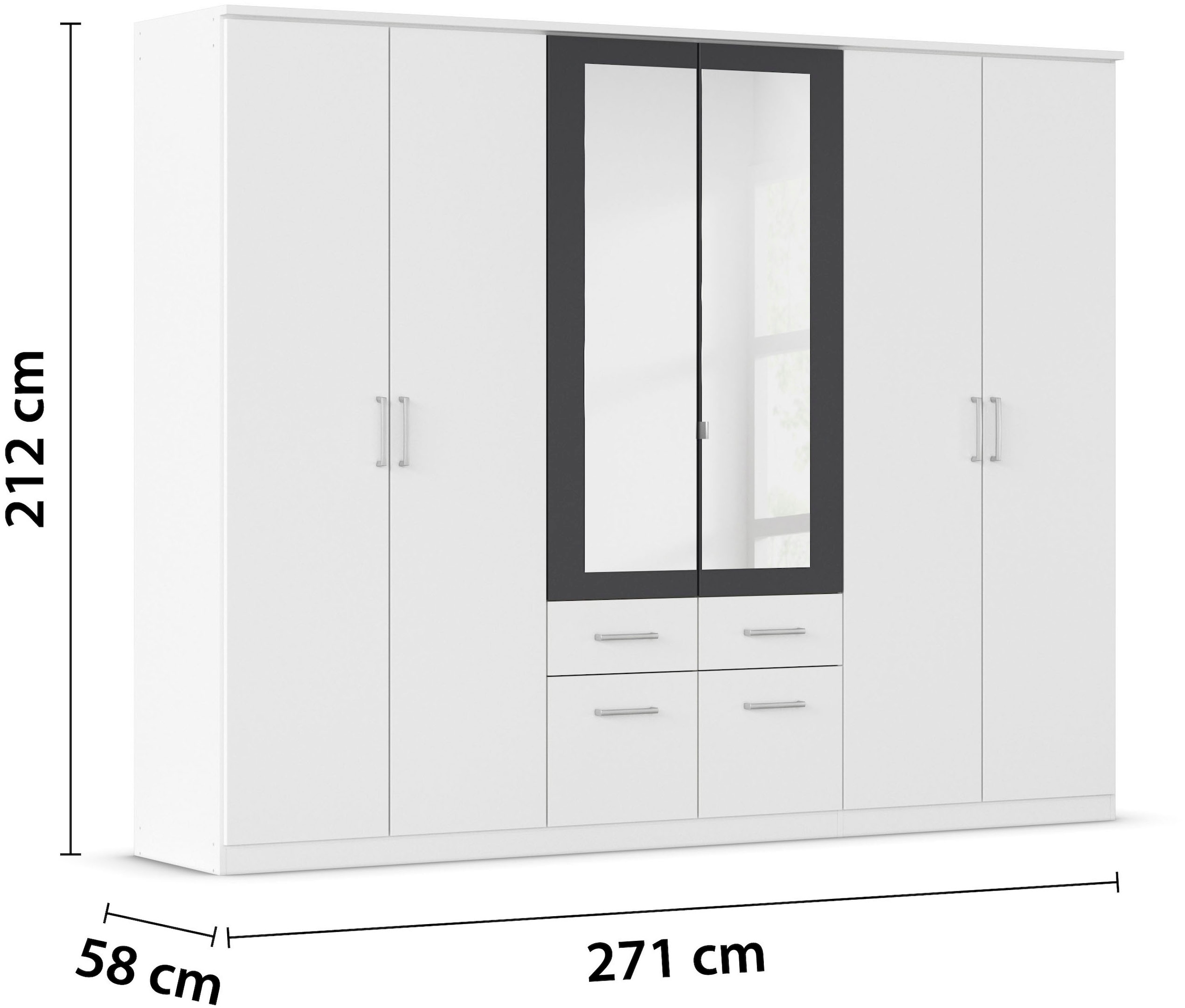 rauch Kleiderschrank »Drehtürenschrank Schrank Garderobe BURANO« mit Schubladen und Spiegelumrandung in Farbabsetzung MADE IN GERMANY