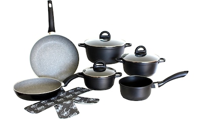 Topf-Set »Black«, Aluminiumguss, (Set, 10 tlg., Kochtopf 16/20/24 cm, Stielkasserolle...