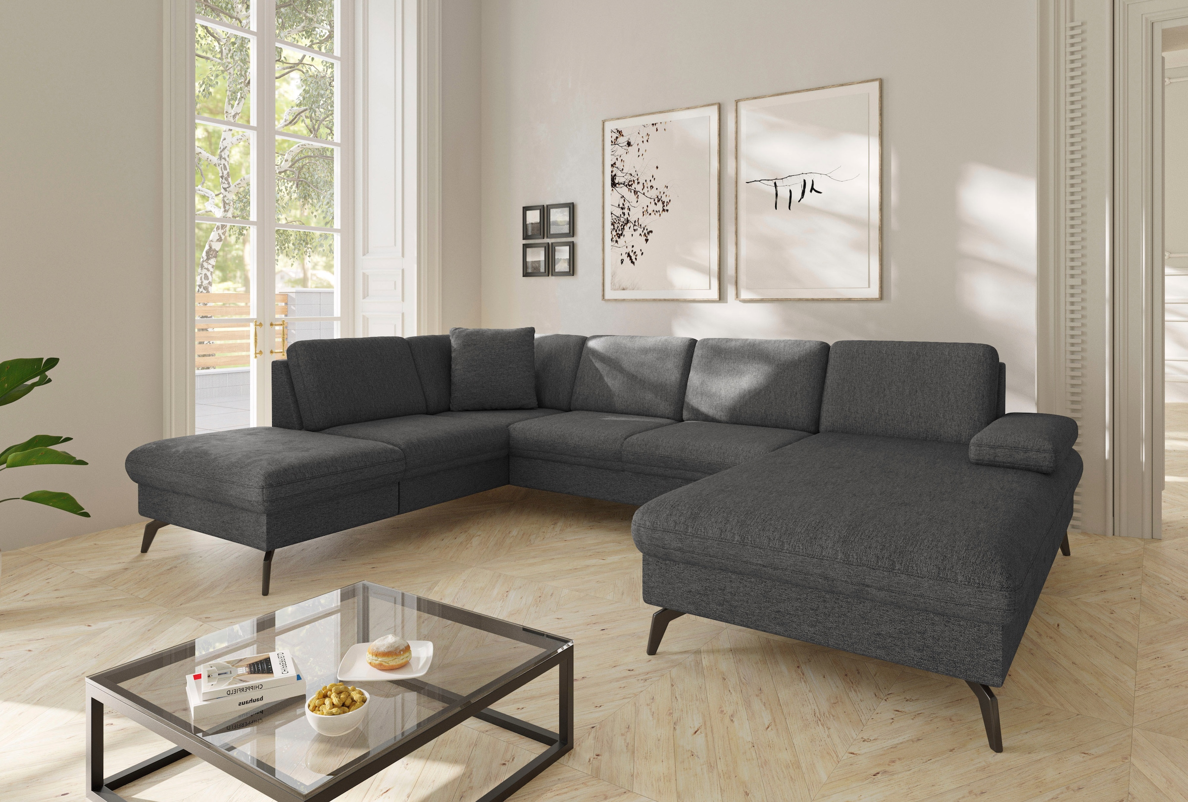 sit&more Wohnlandschaft »Morris Jubi U-Form«, inkl. Armteilfunktion und 1 Zierkissen, wahlweise mit Bettfunktion