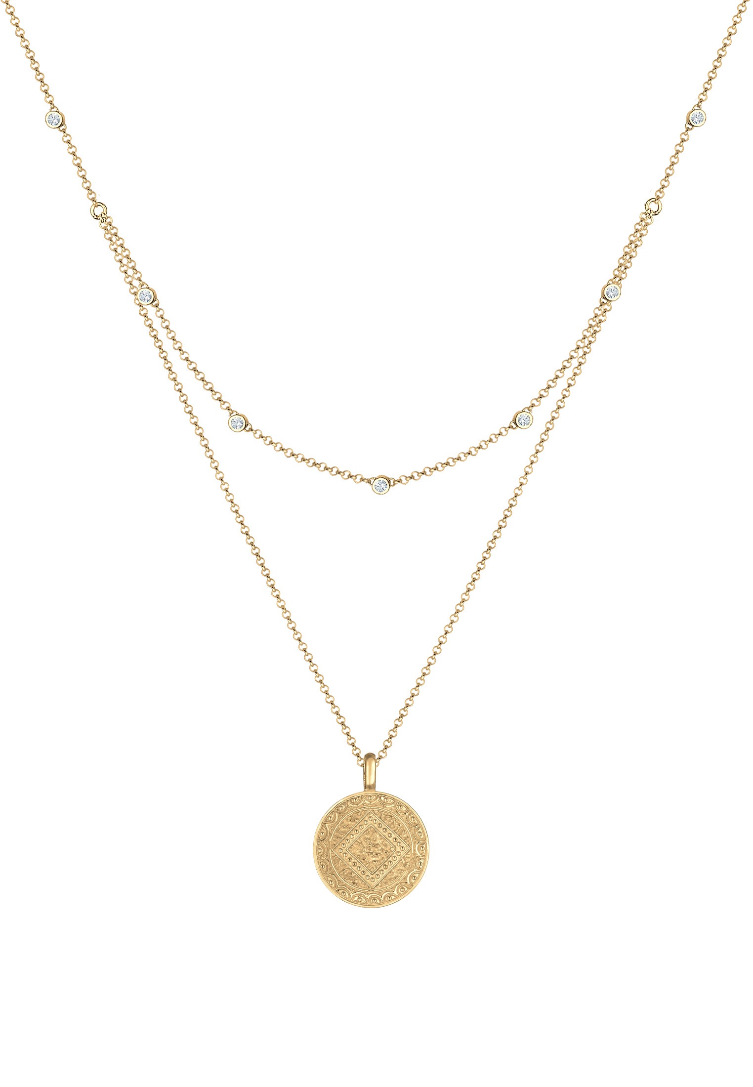 Elli Silberkette »Halskette Münze Plättchen Kristalle 925 Silber«
