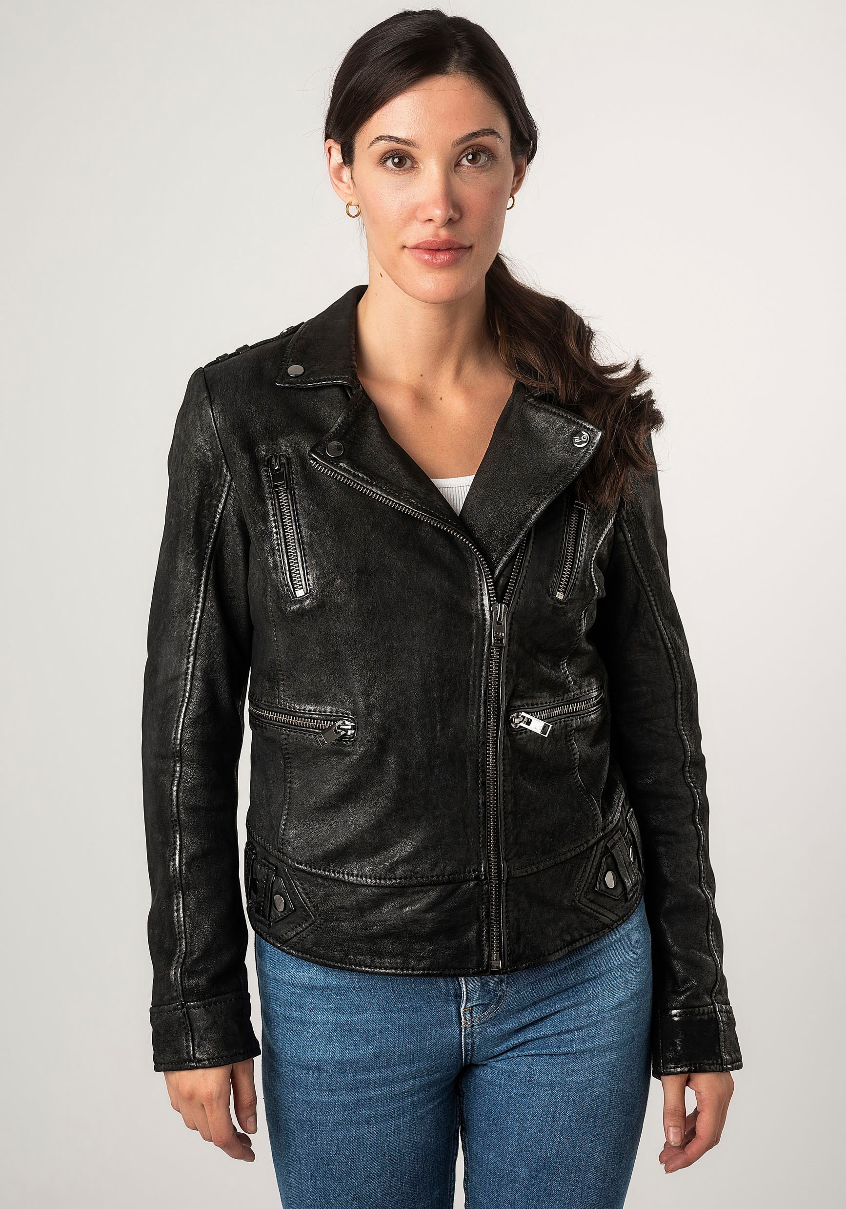 Mauritius Lederjacke »2Wtashi«, mit Schulterklappen, mit Nieten, mit Zipper-Taschen