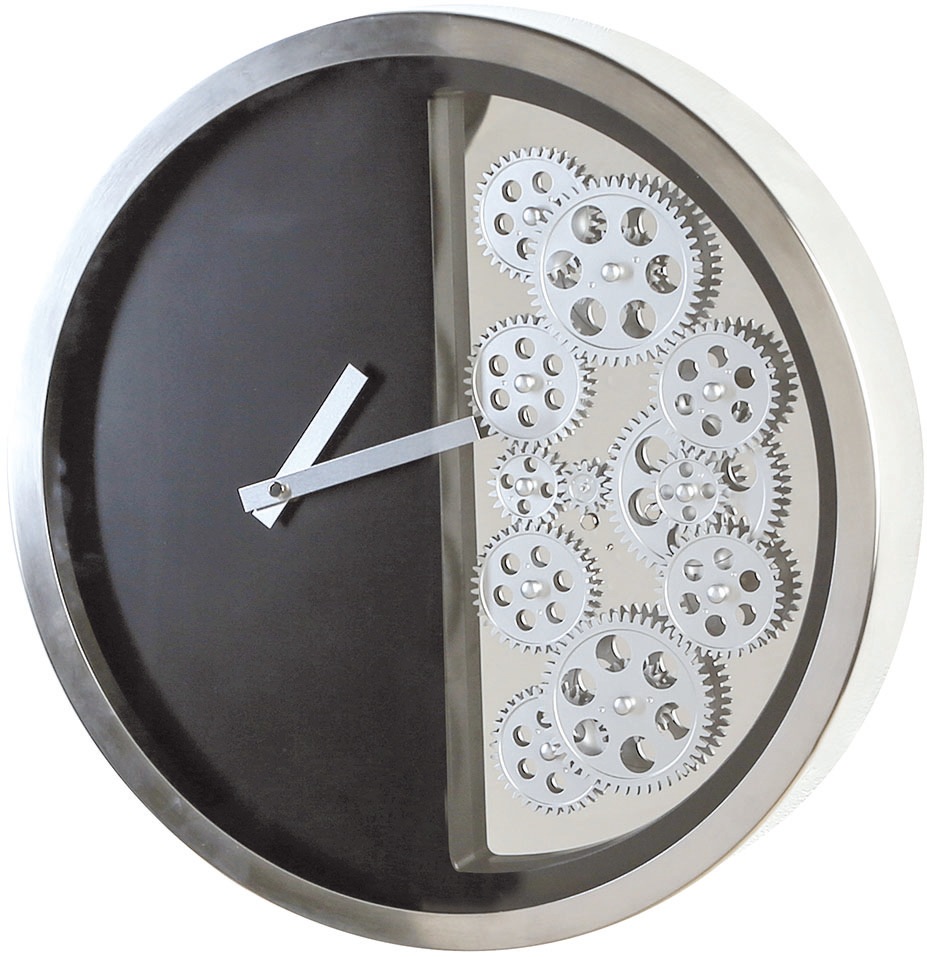 Casablanca by Gilde Wanduhr »Zahnräder, Edelstahl, schwarz/silberfarben«, rund, Ø 39 cm, Wohnzimmer